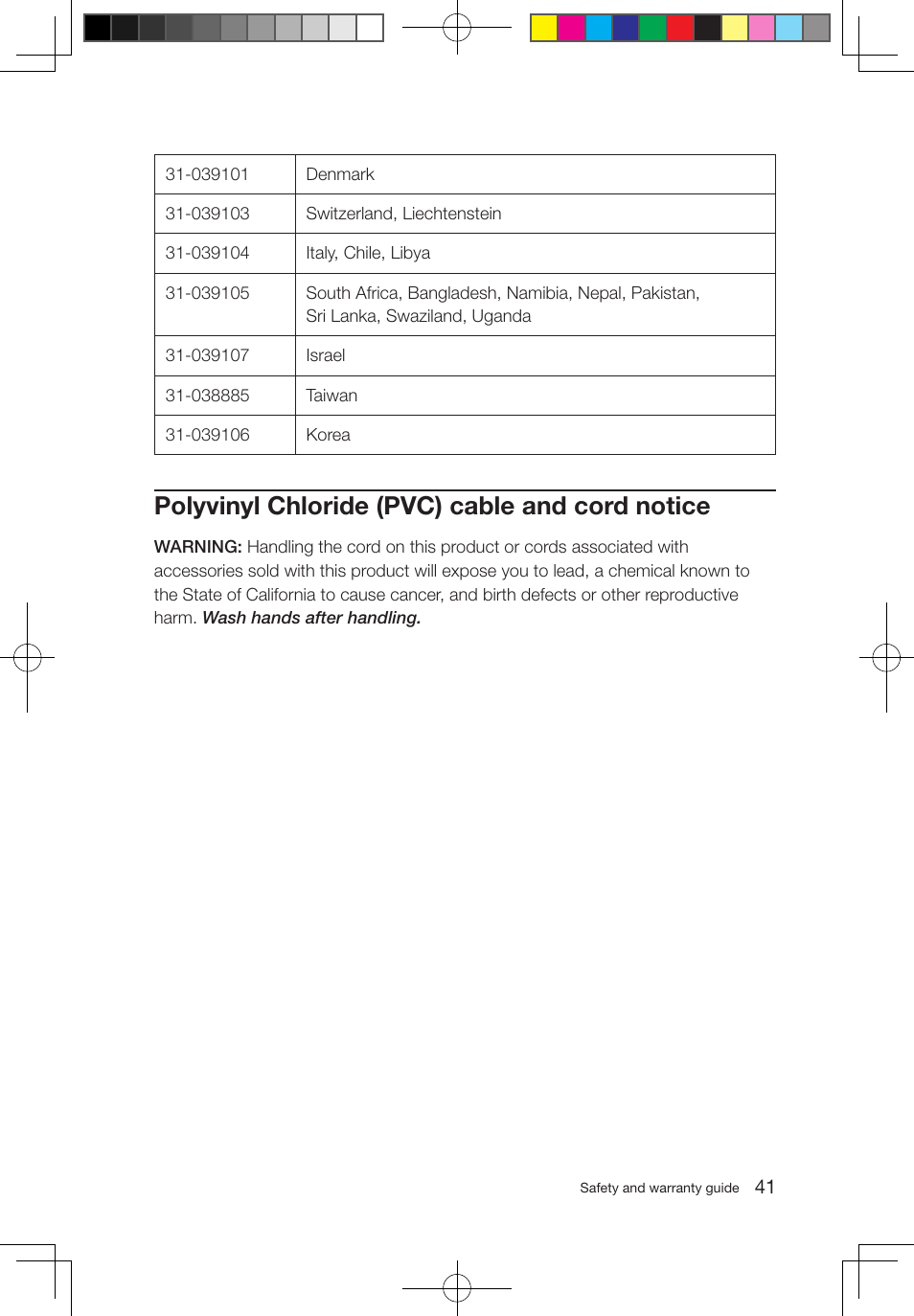 Polyvinyl chloride (pvc) cable and cord notice | Lenovo IdeaCentre B520 User Manual | Page 46 / 49