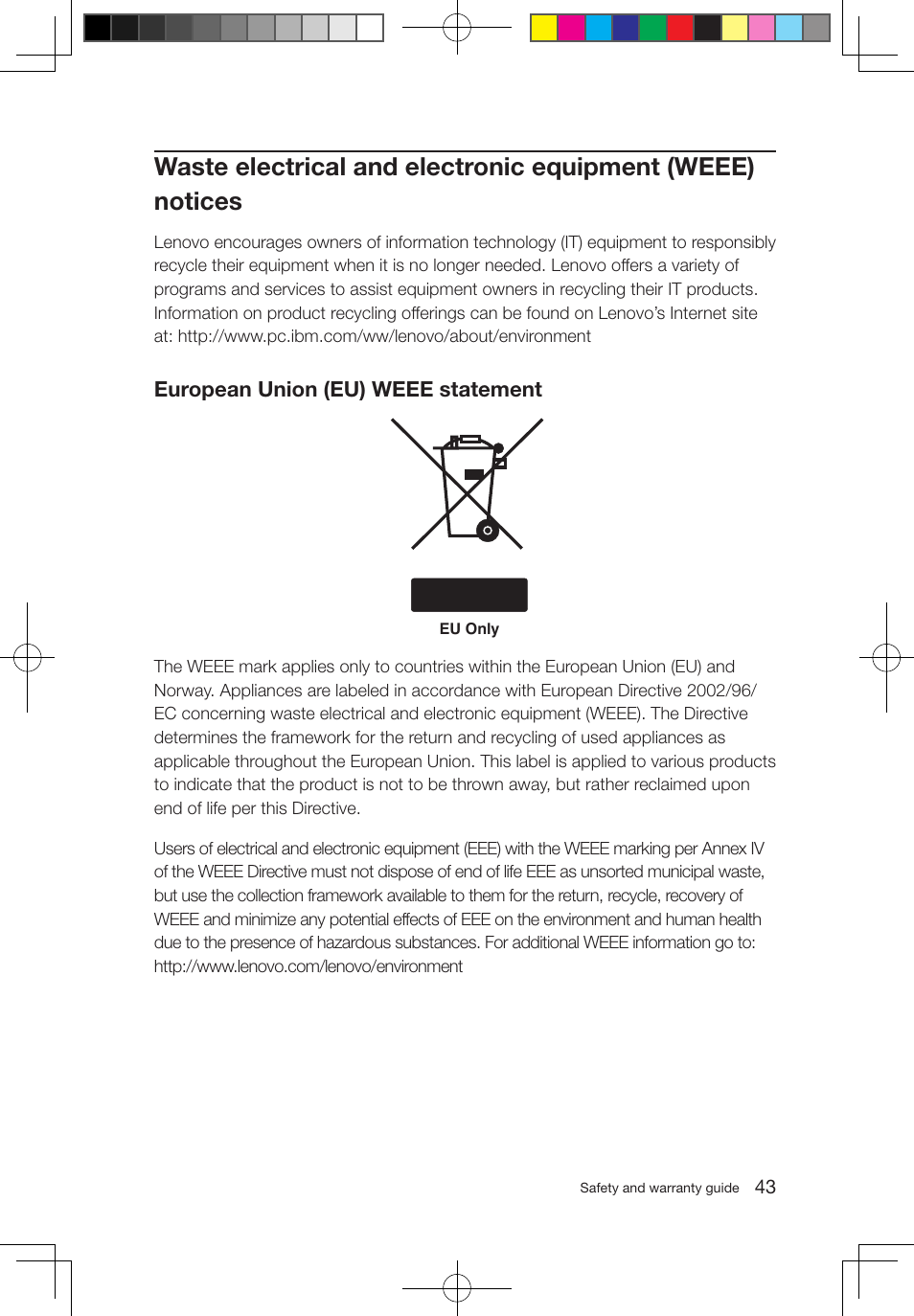 European union (eu) weee statement | Lenovo IdeaCentre B520 User Manual | Page 48 / 49