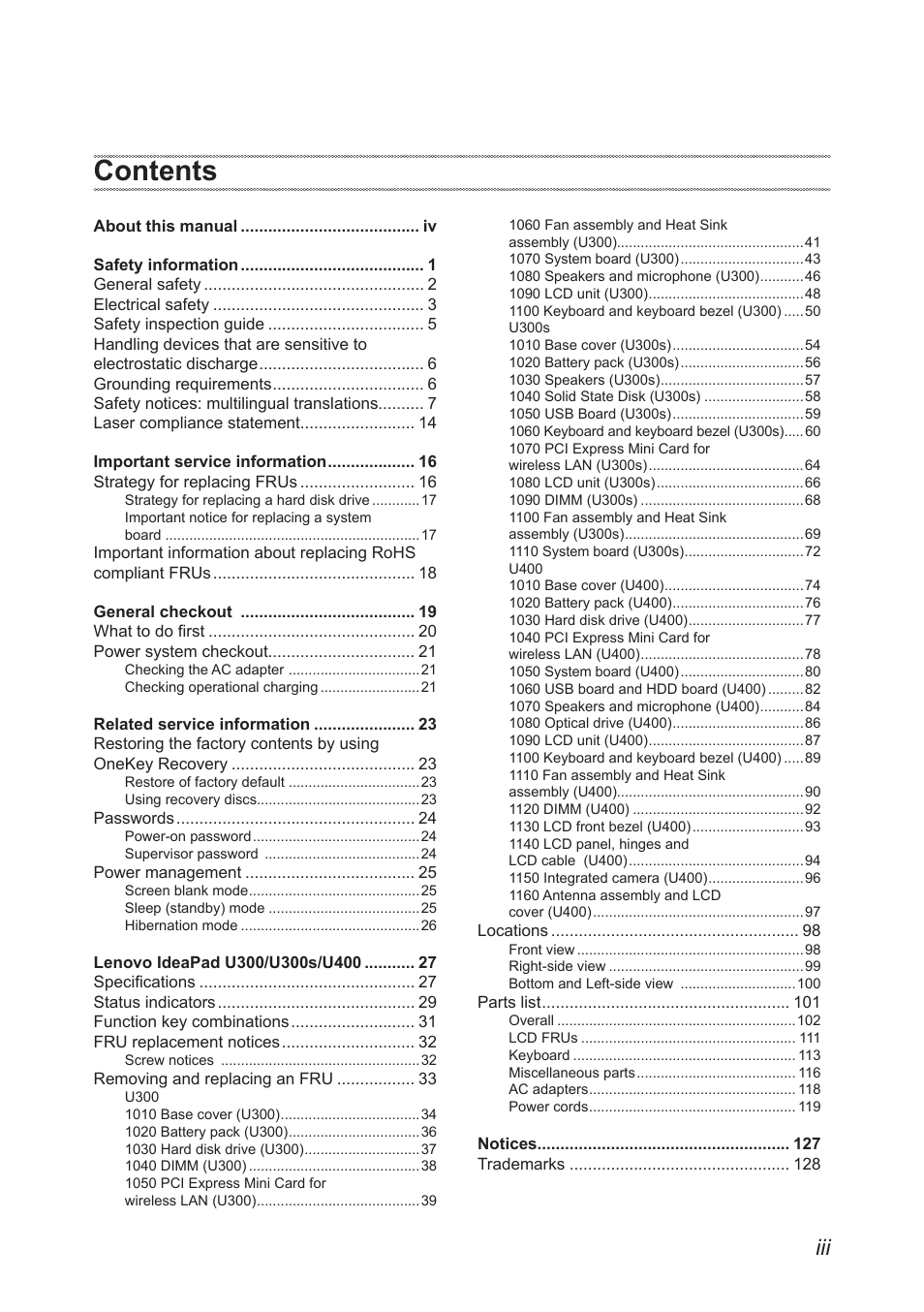 Lenovo IdeaPad U300s User Manual | Page 3 / 132