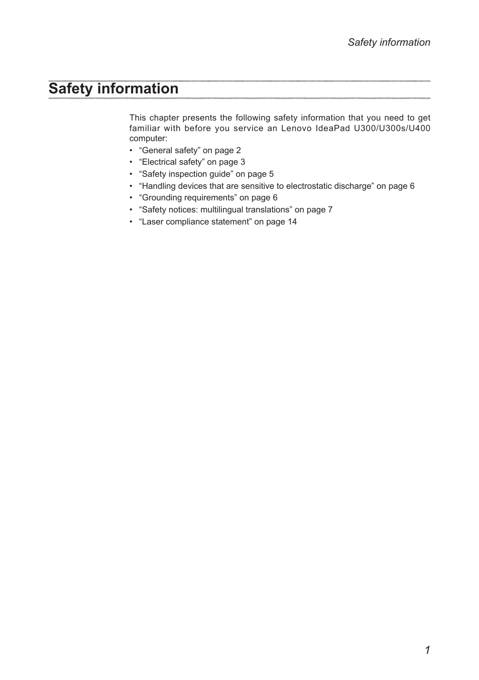 Safety information | Lenovo IdeaPad U300s User Manual | Page 5 / 132