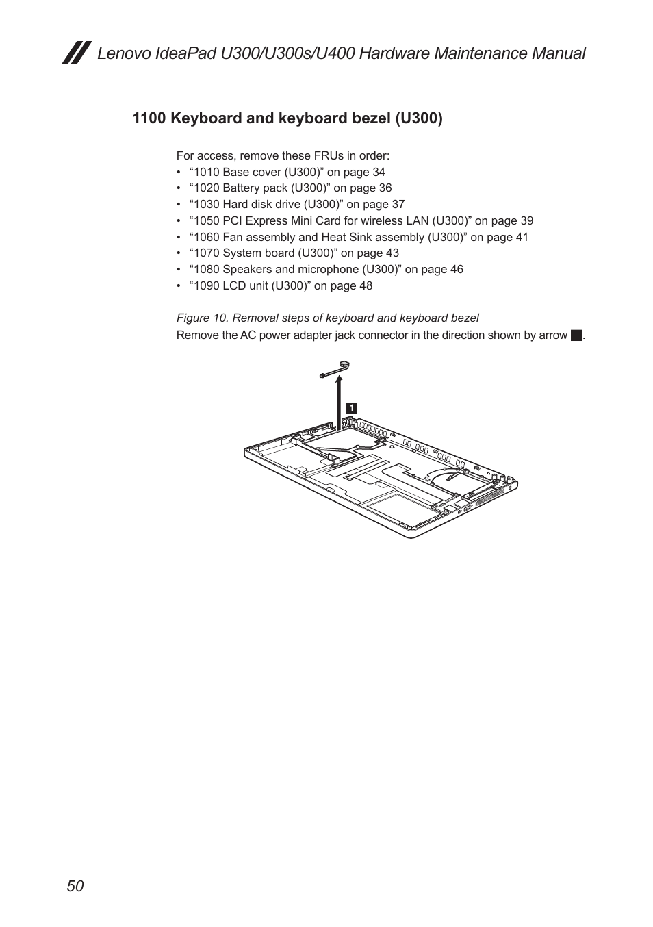 1100 keyboard and keyboard bezel (u300) | Lenovo IdeaPad U300s User Manual | Page 54 / 132