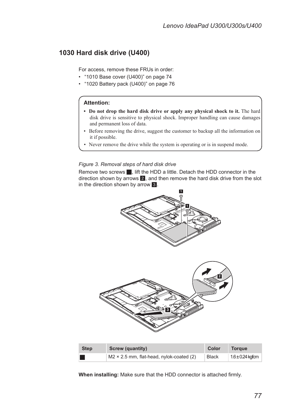 1030 hard disk drive (u400) | Lenovo IdeaPad U300s User Manual | Page 81 / 132