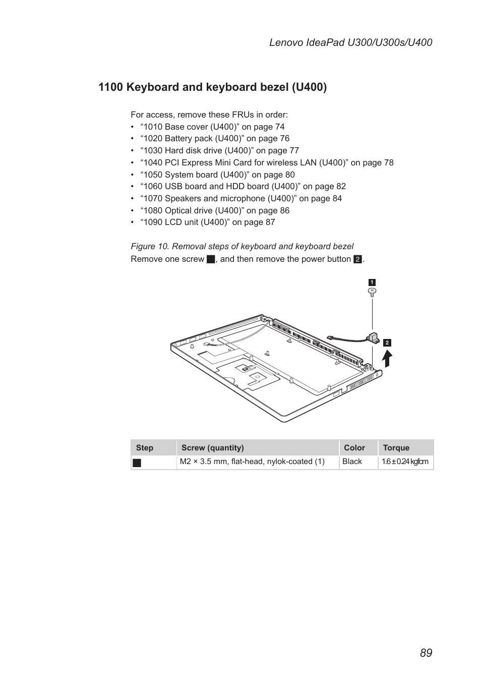 1100 keyboard and keyboard bezel (u400) | Lenovo IdeaPad U300s User Manual | Page 93 / 132