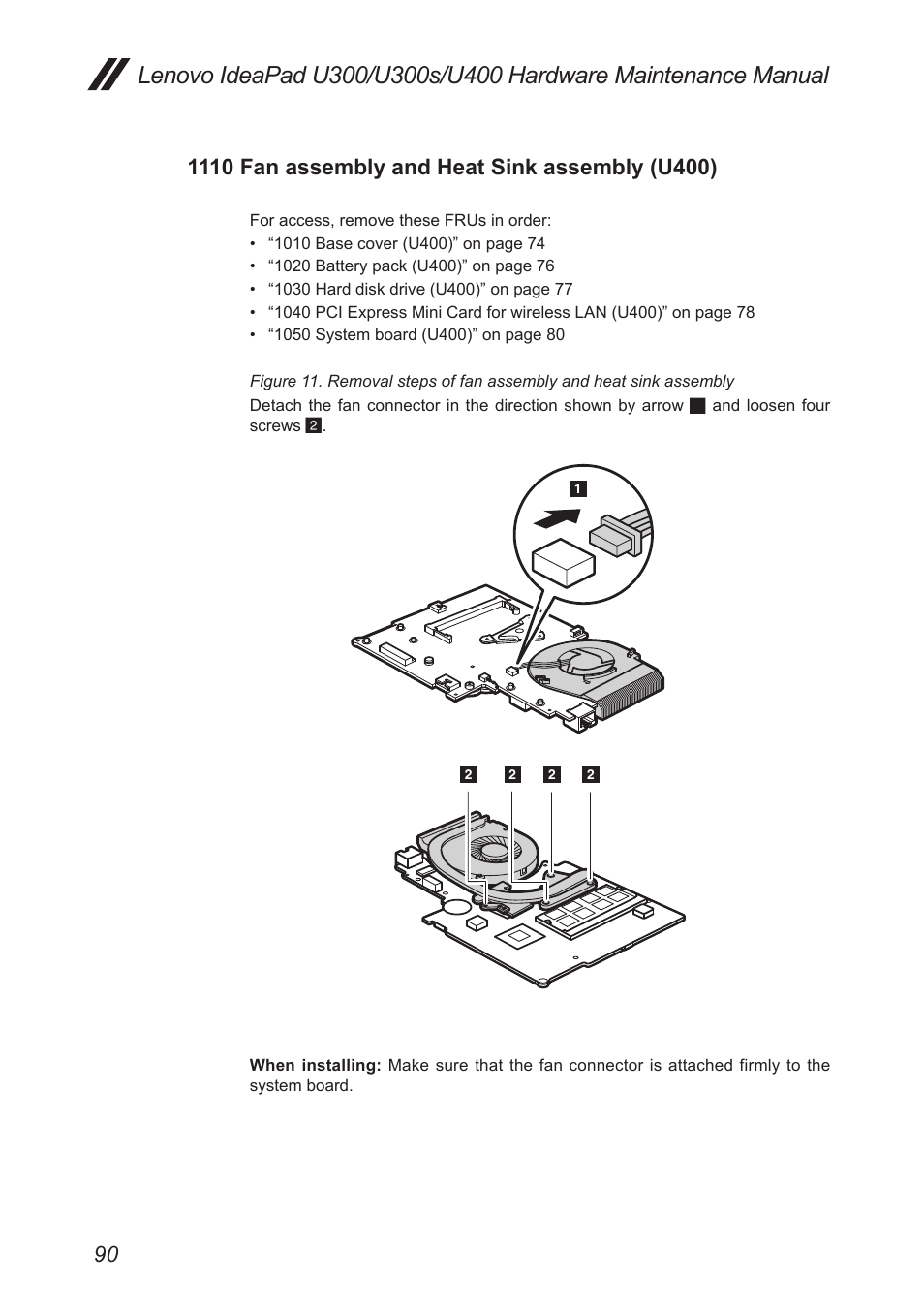 1110 fan assembly and heat sink assembly (u400), 1110 fan assembly and heat sink, Assembly (u400) | Lenovo IdeaPad U300s User Manual | Page 94 / 132