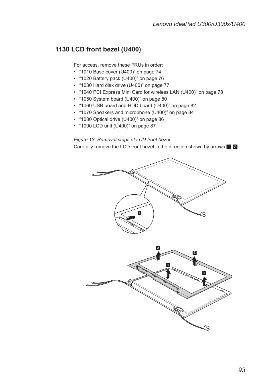 1130 lcd front bezel (u400) | Lenovo IdeaPad U300s User Manual | Page 97 / 132