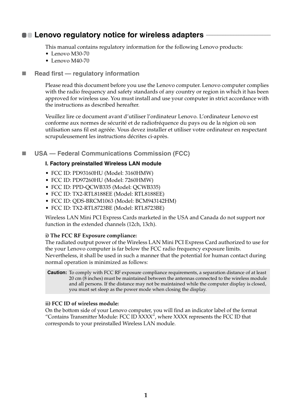 Lenovo regulatory notice for wireless adapters | Lenovo M30-70 Notebook User Manual | Page 2 / 7
