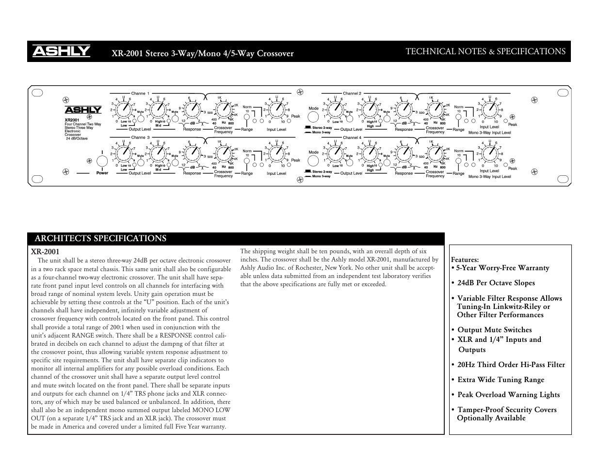 Ashly XR2001 User Manual | 2 pages