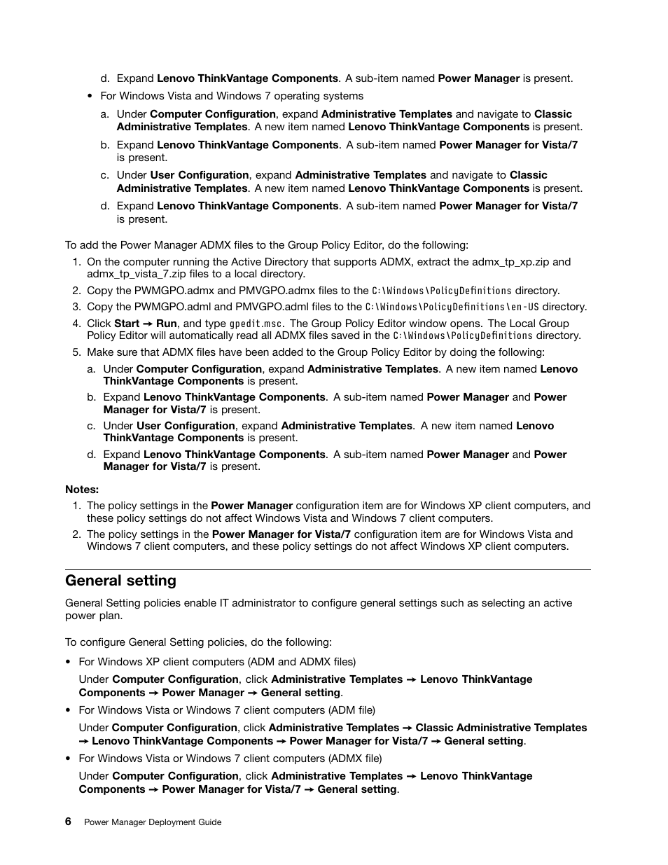 General setting | Lenovo ThinkVantage (Power Manager Deployment) User Manual | Page 12 / 68