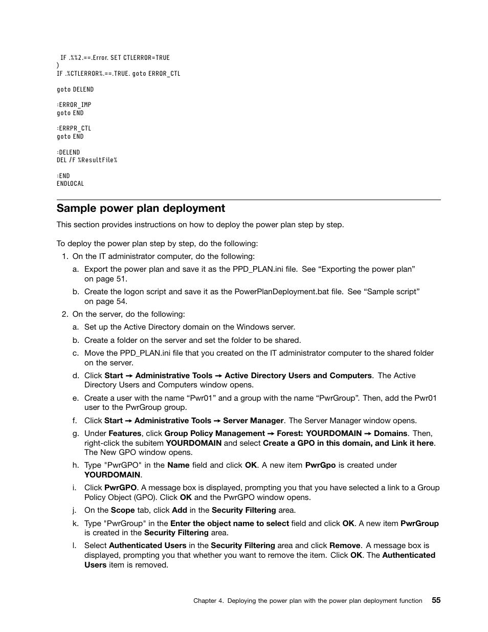 Sample power plan deployment, Sample power plan | Lenovo ThinkVantage (Power Manager Deployment) User Manual | Page 61 / 68