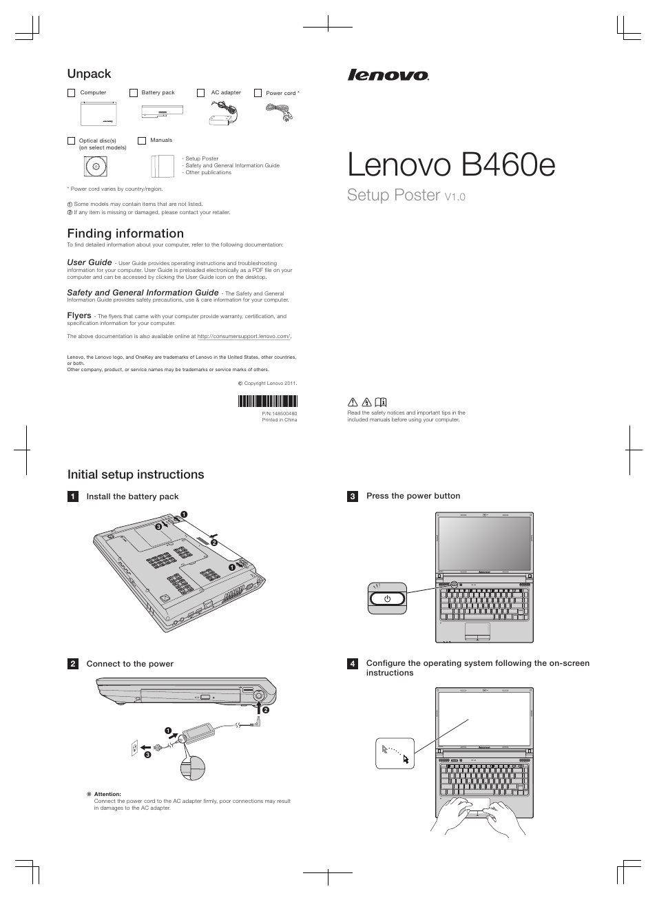 Lenovo B460e Notebook User Manual | 2 pages