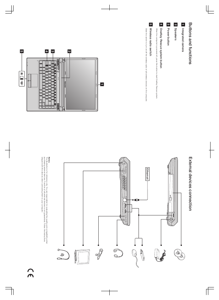 Buttons and functions external devices connection, Eb c d a | Lenovo B460e Notebook User Manual | Page 2 / 2