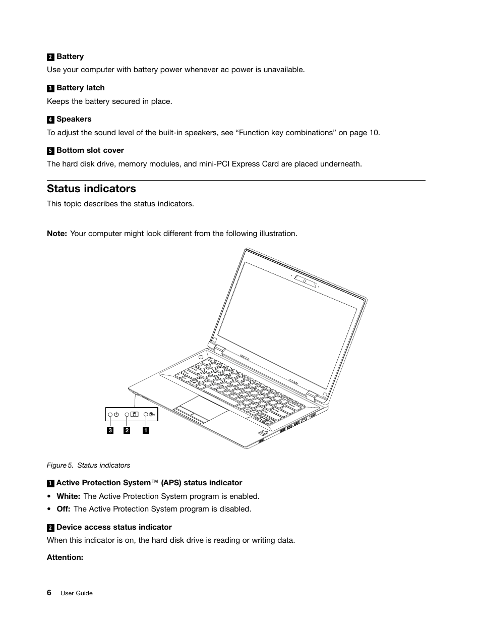 Status indicators | Lenovo K4350 Notebook User Manual | Page 20 / 62