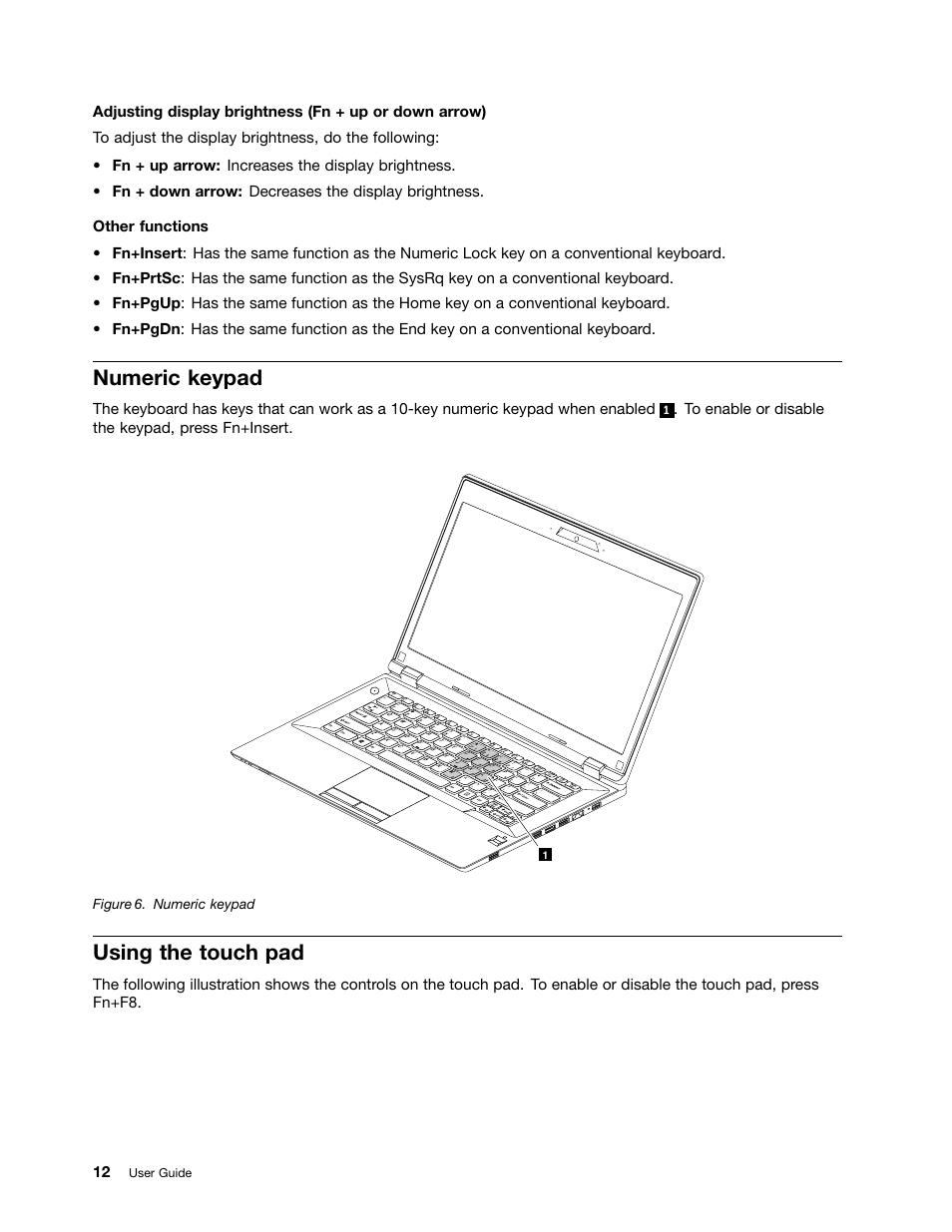 Numeric keypad, Using the touch pad | Lenovo K4350 Notebook User Manual | Page 26 / 62