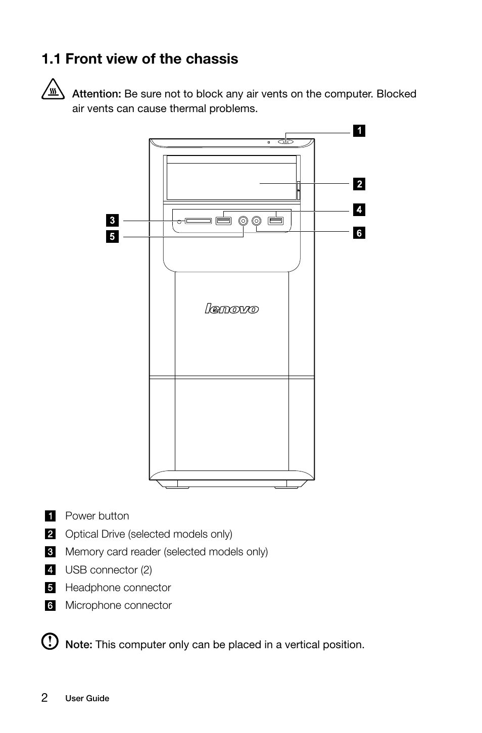 1 front view of the chassis | Lenovo H410 Desktop User Manual | Page 7 / 31