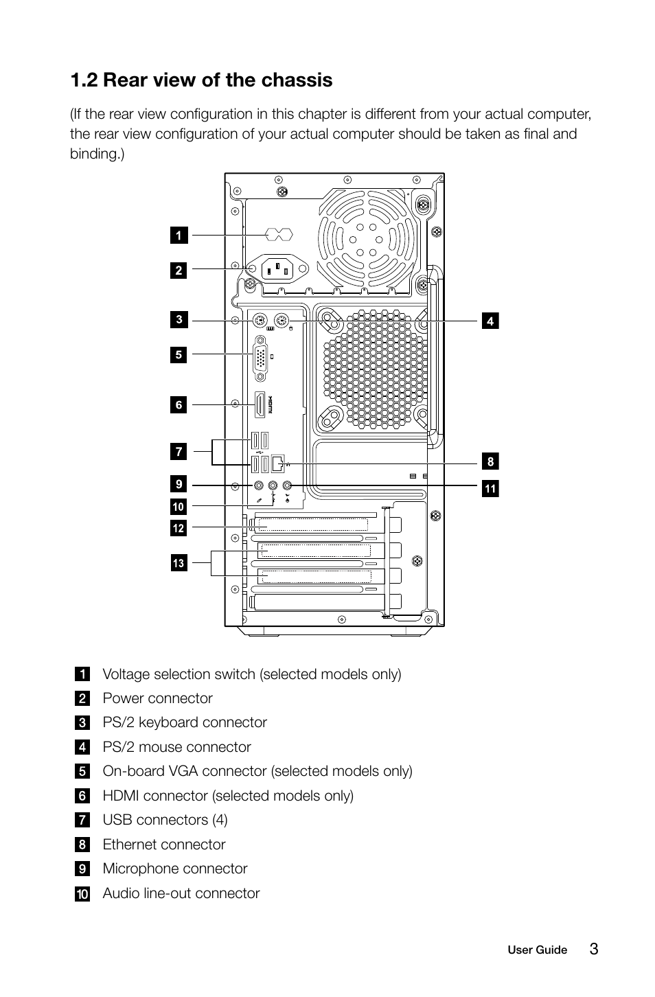 2 rear view of the chassis | Lenovo H410 Desktop User Manual | Page 8 / 31