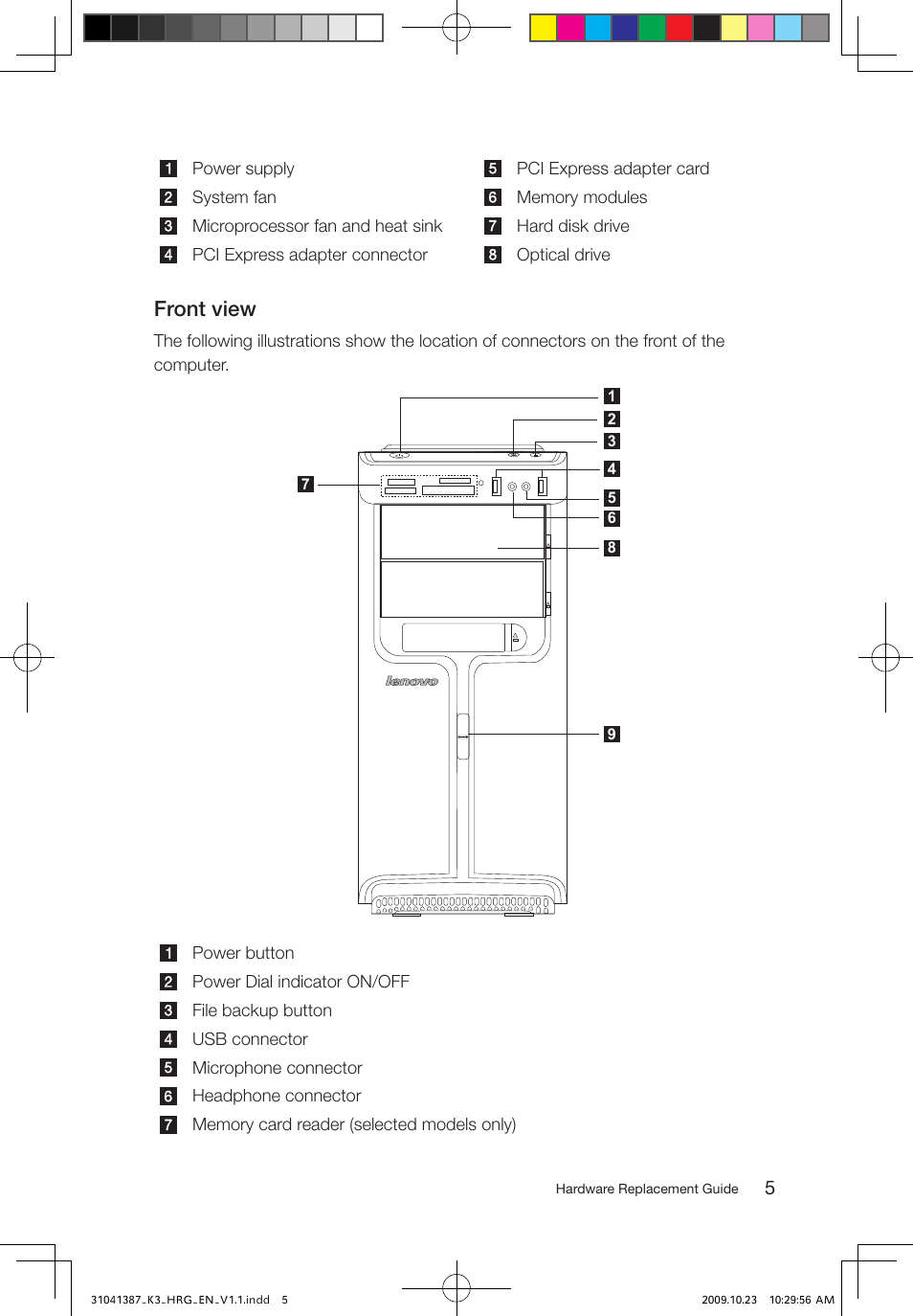 Front view | Lenovo IdeaCentre K305 User Manual | Page 8 / 37