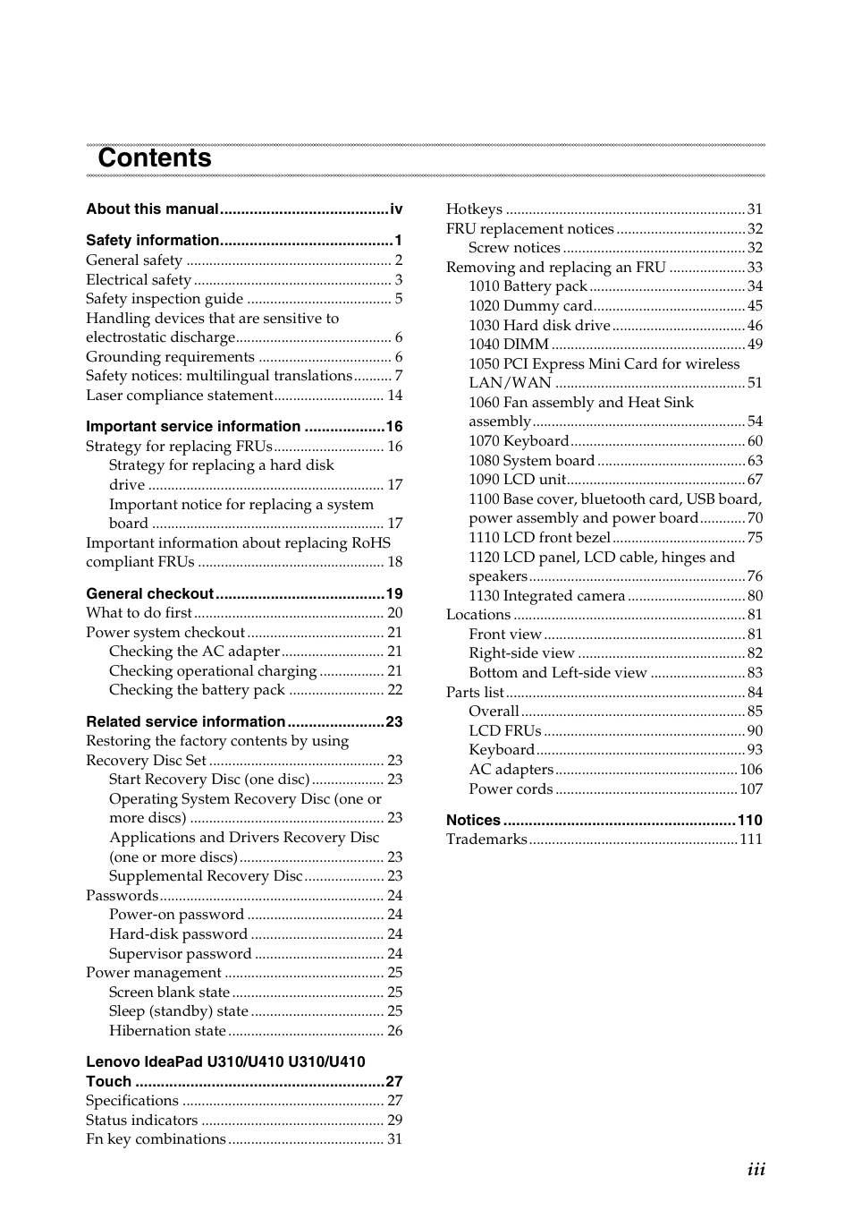 Lenovo IdeaPad U310 User Manual | Page 3 / 115