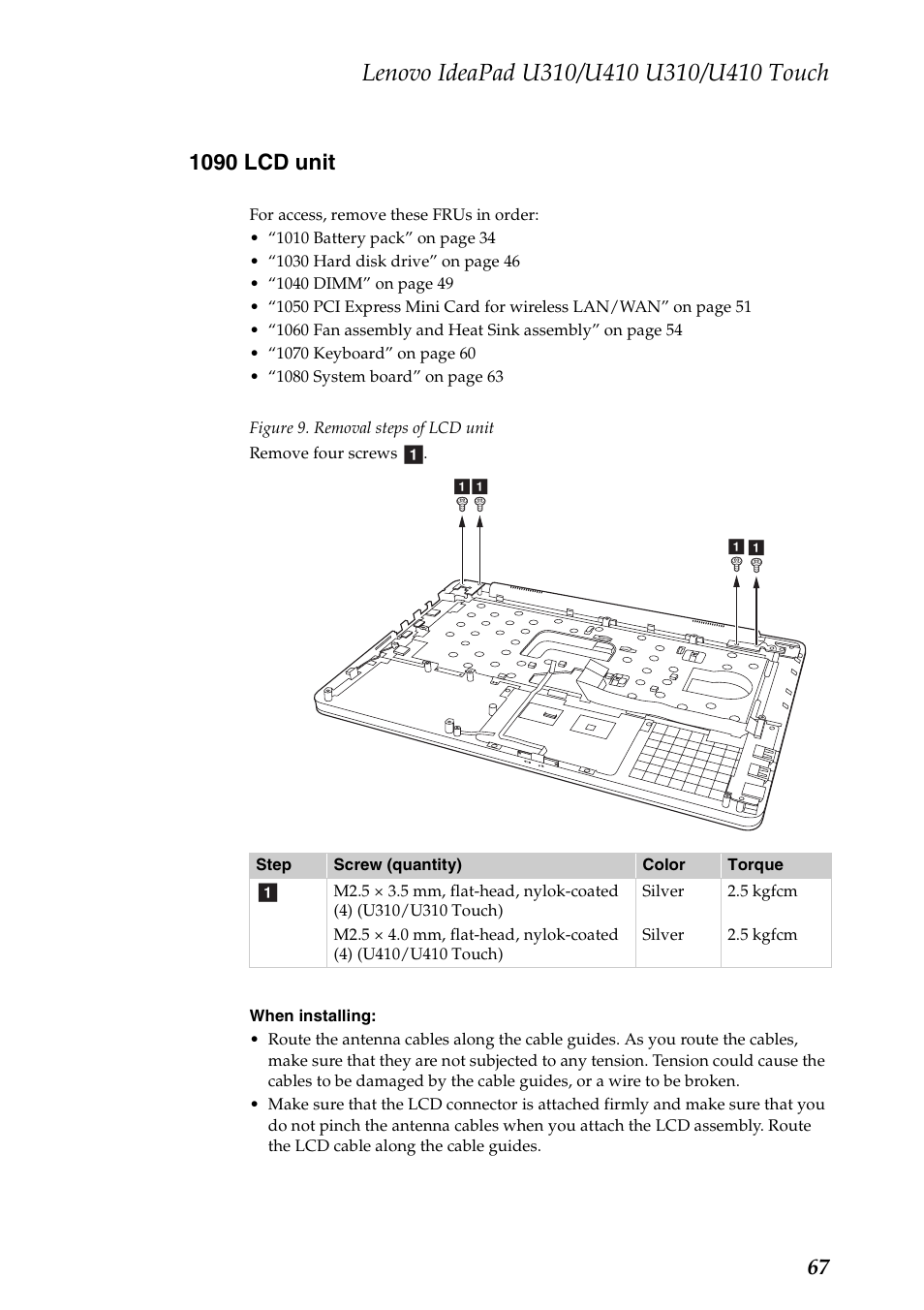 1090 lcd unit | Lenovo IdeaPad U310 User Manual | Page 71 / 115