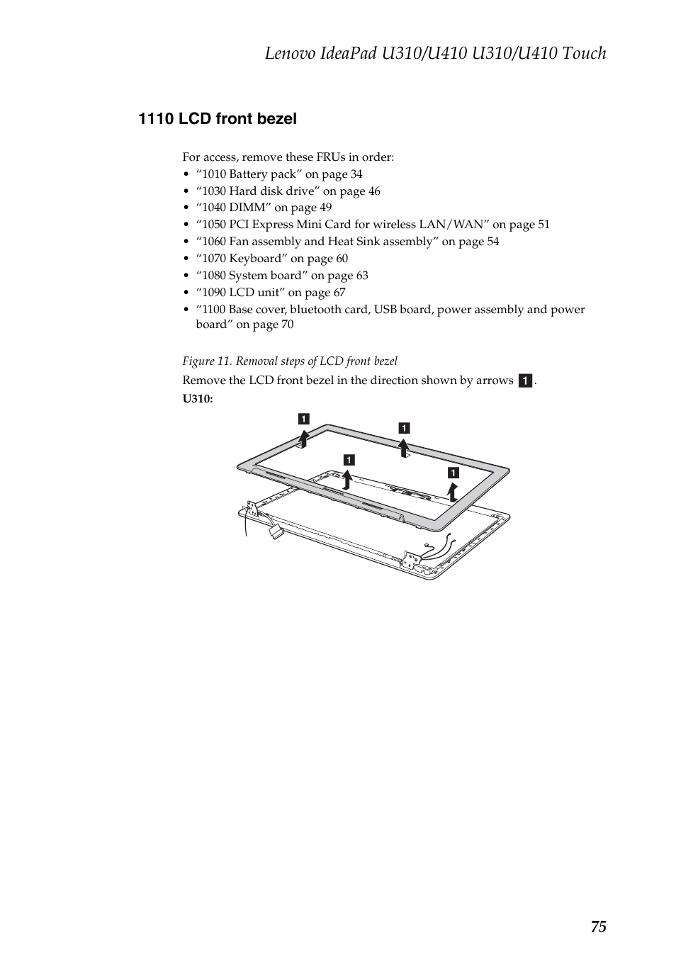 1110 lcd front bezel | Lenovo IdeaPad U310 User Manual | Page 79 / 115