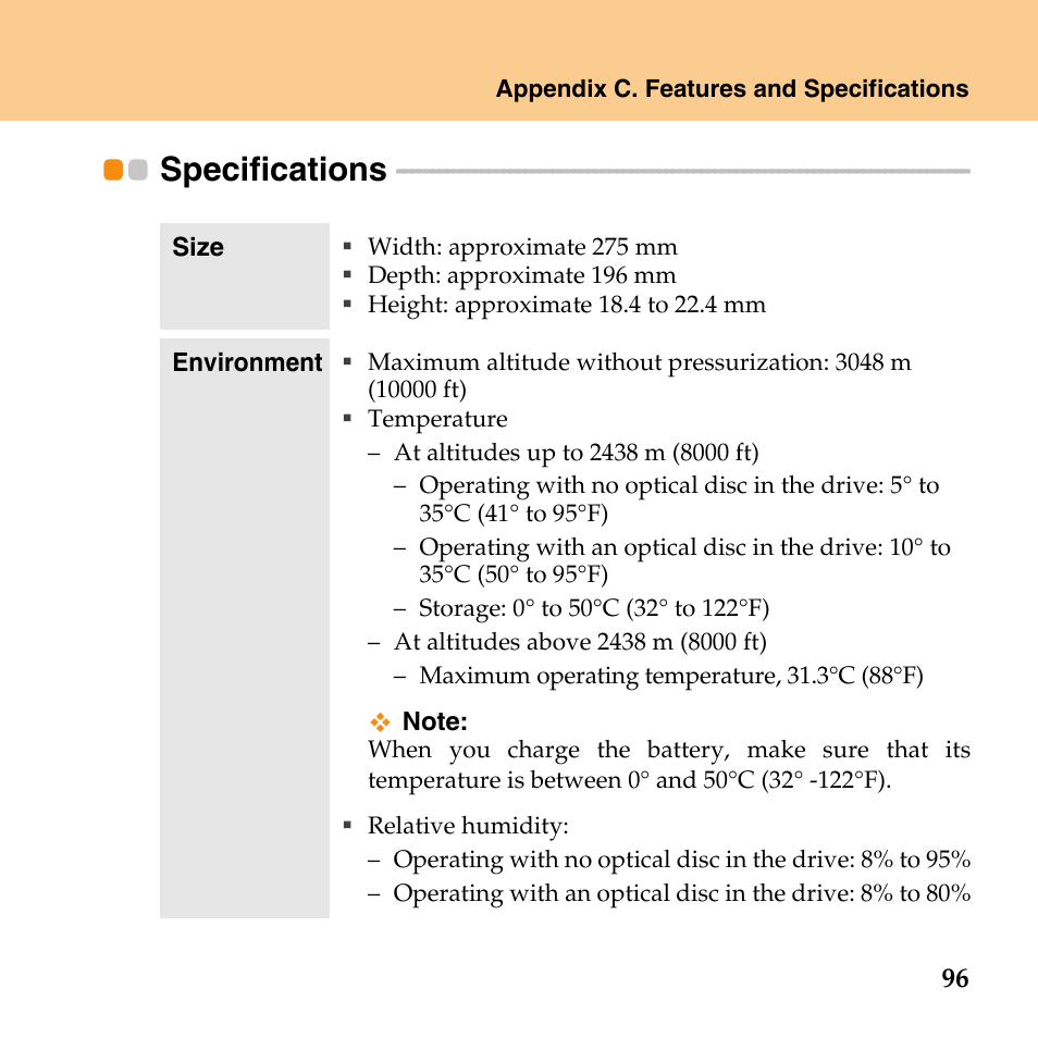 Specifications | Lenovo IdeaPad U110 User Manual | Page 107 / 129