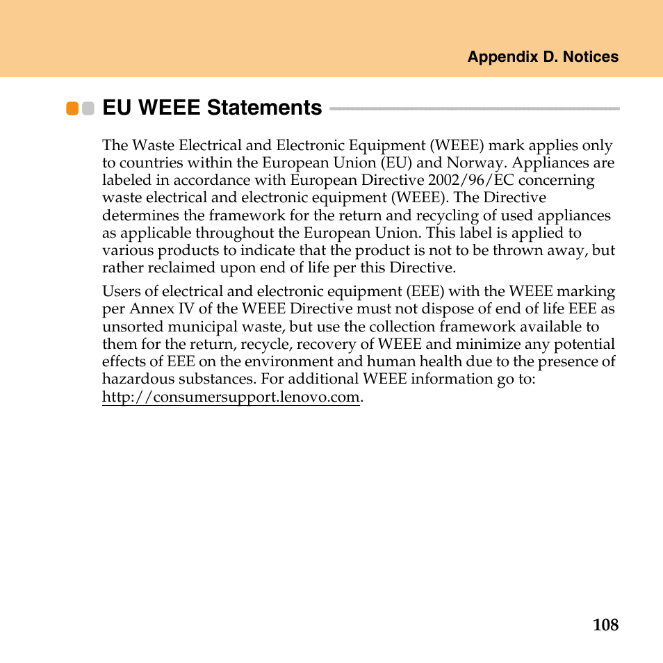 Eu weee statements | Lenovo IdeaPad U110 User Manual | Page 119 / 129