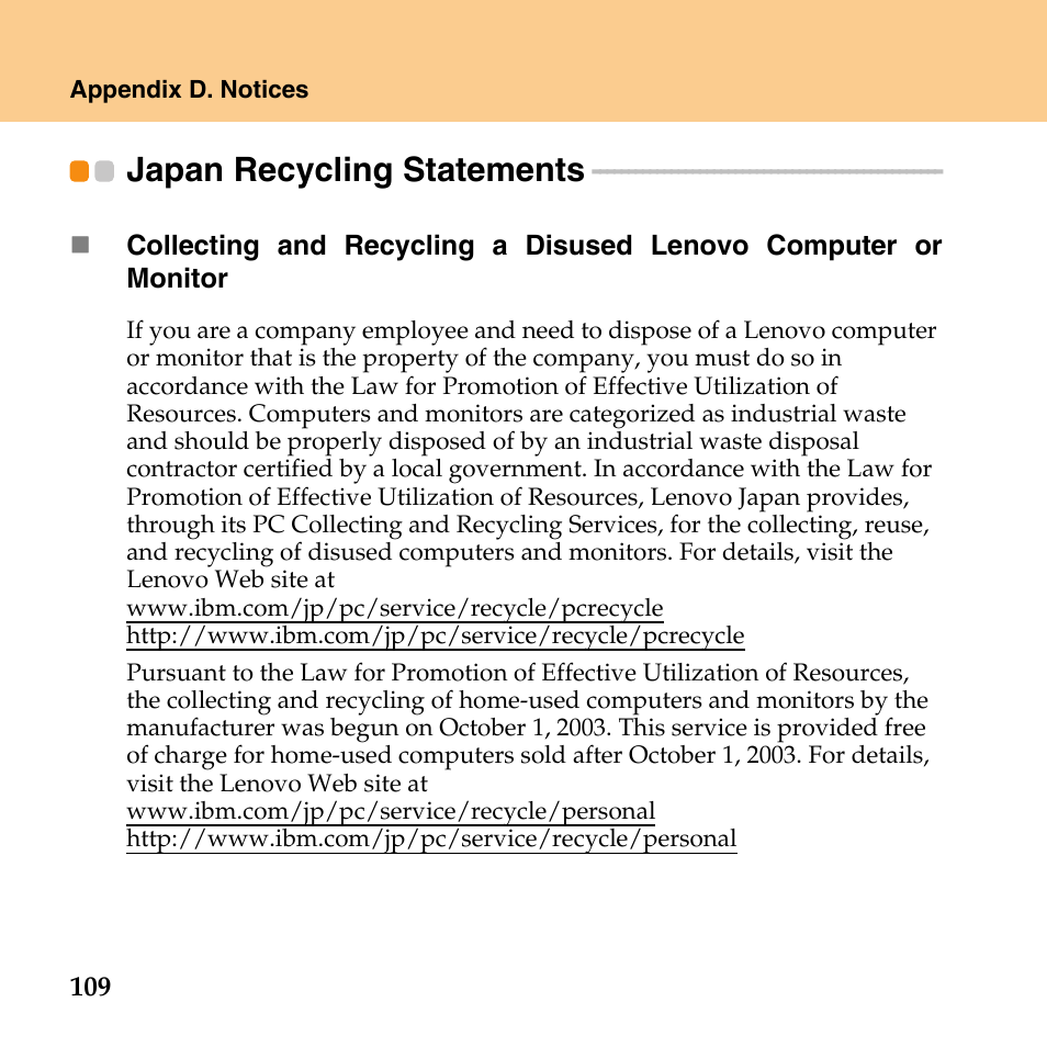 Japan recycling statements | Lenovo IdeaPad U110 User Manual | Page 120 / 129