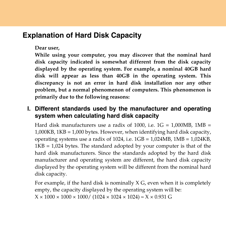 Explanation of hard disk capacity | Lenovo IdeaPad U110 User Manual | Page 3 / 129