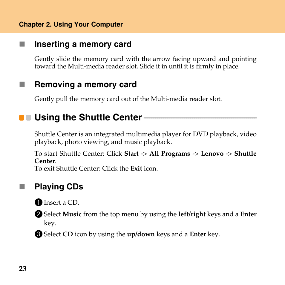 Using the shuttle center | Lenovo IdeaPad U110 User Manual | Page 34 / 129