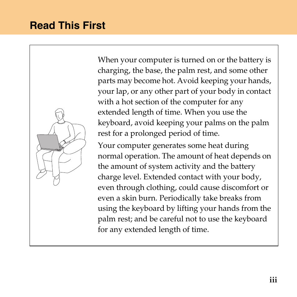 Read this first, Read this first ............................ iii | Lenovo IdeaPad U110 User Manual | Page 7 / 129