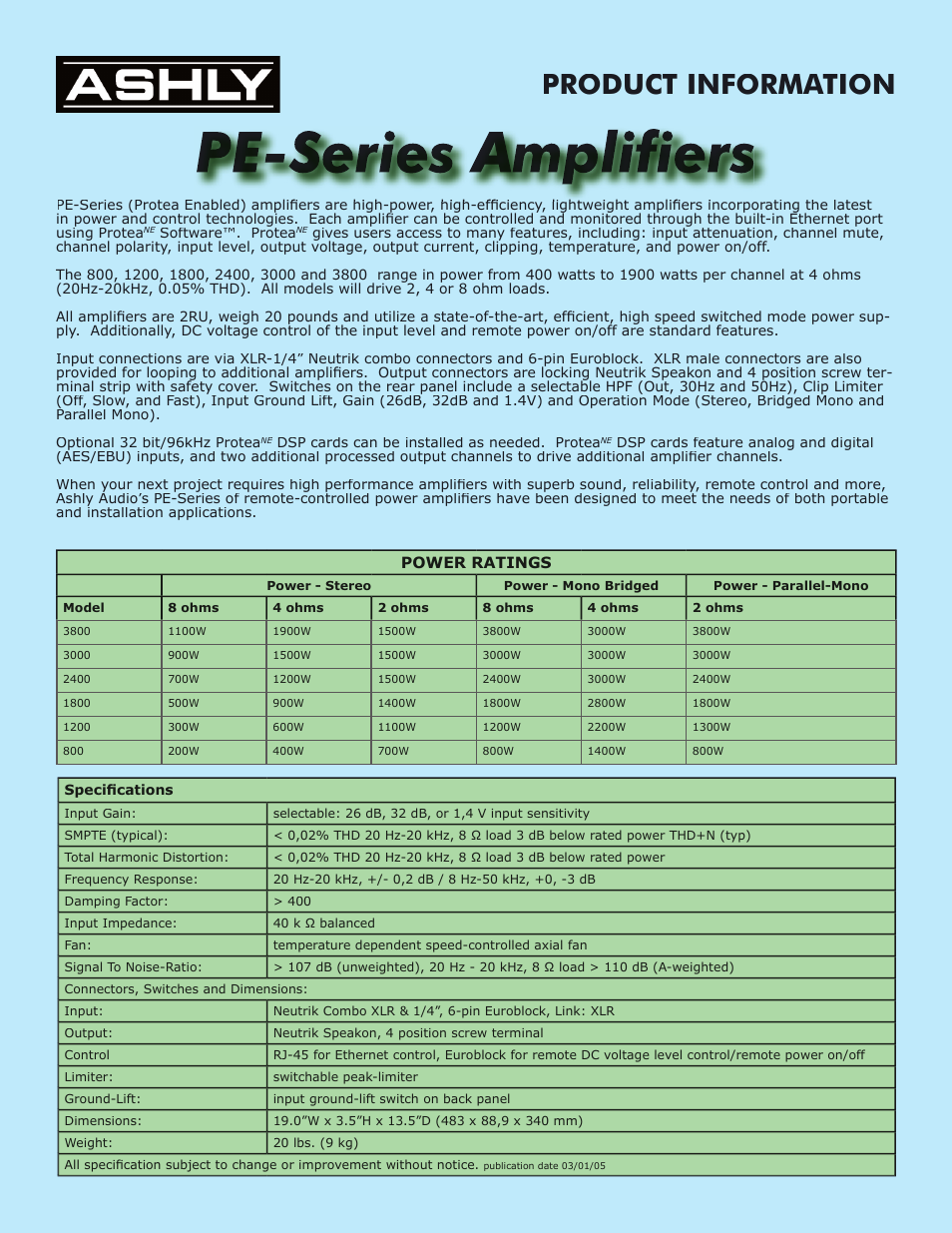 Ashly 1200 User Manual | 2 pages