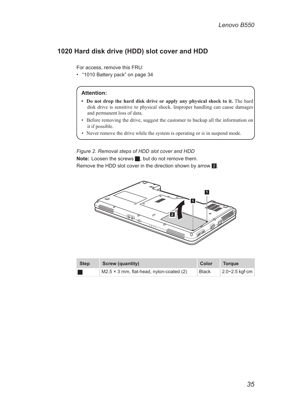 1020 hard disk drive (hdd) slot cover and hdd, 1020 hard disk drive (hdd) slot cover, And hdd | Lenovo B550 Notebook User Manual | Page 39 / 91