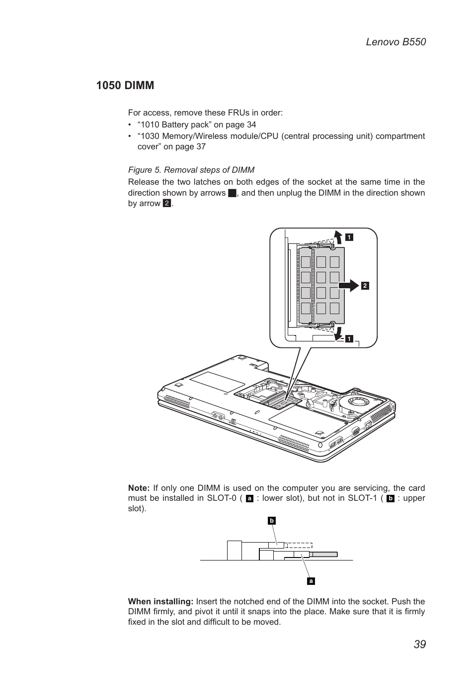 1050 dimm, Lenovo b550 | Lenovo B550 Notebook User Manual | Page 43 / 91