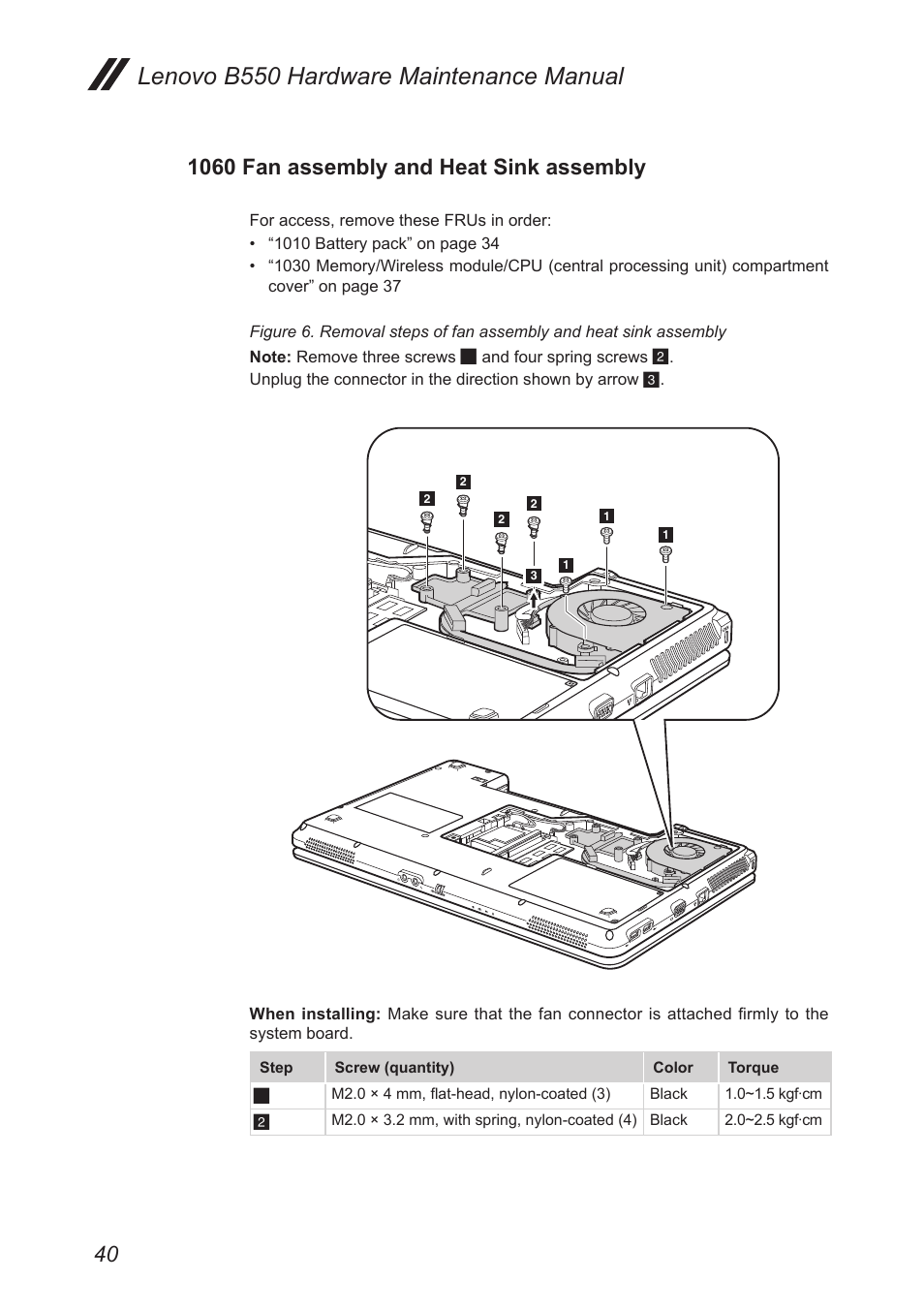 1060 fan assembly and heat sink assembly, Lenovo b550 hardware maintenance manual | Lenovo B550 Notebook User Manual | Page 44 / 91