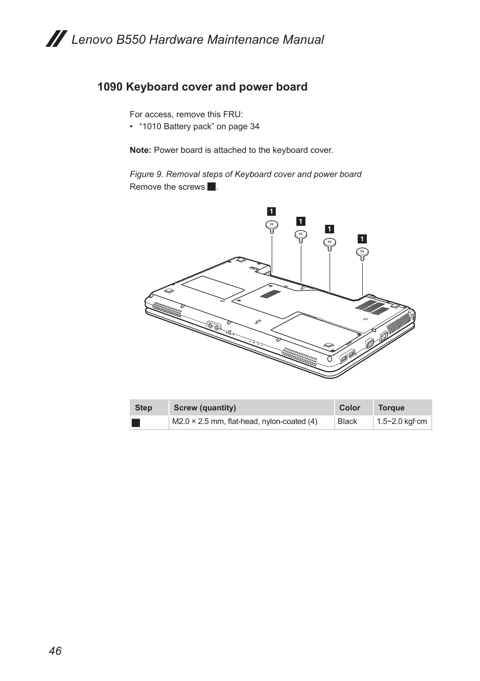 1090 keyboard cover and power board, Lenovo b550 hardware maintenance manual | Lenovo B550 Notebook User Manual | Page 50 / 91