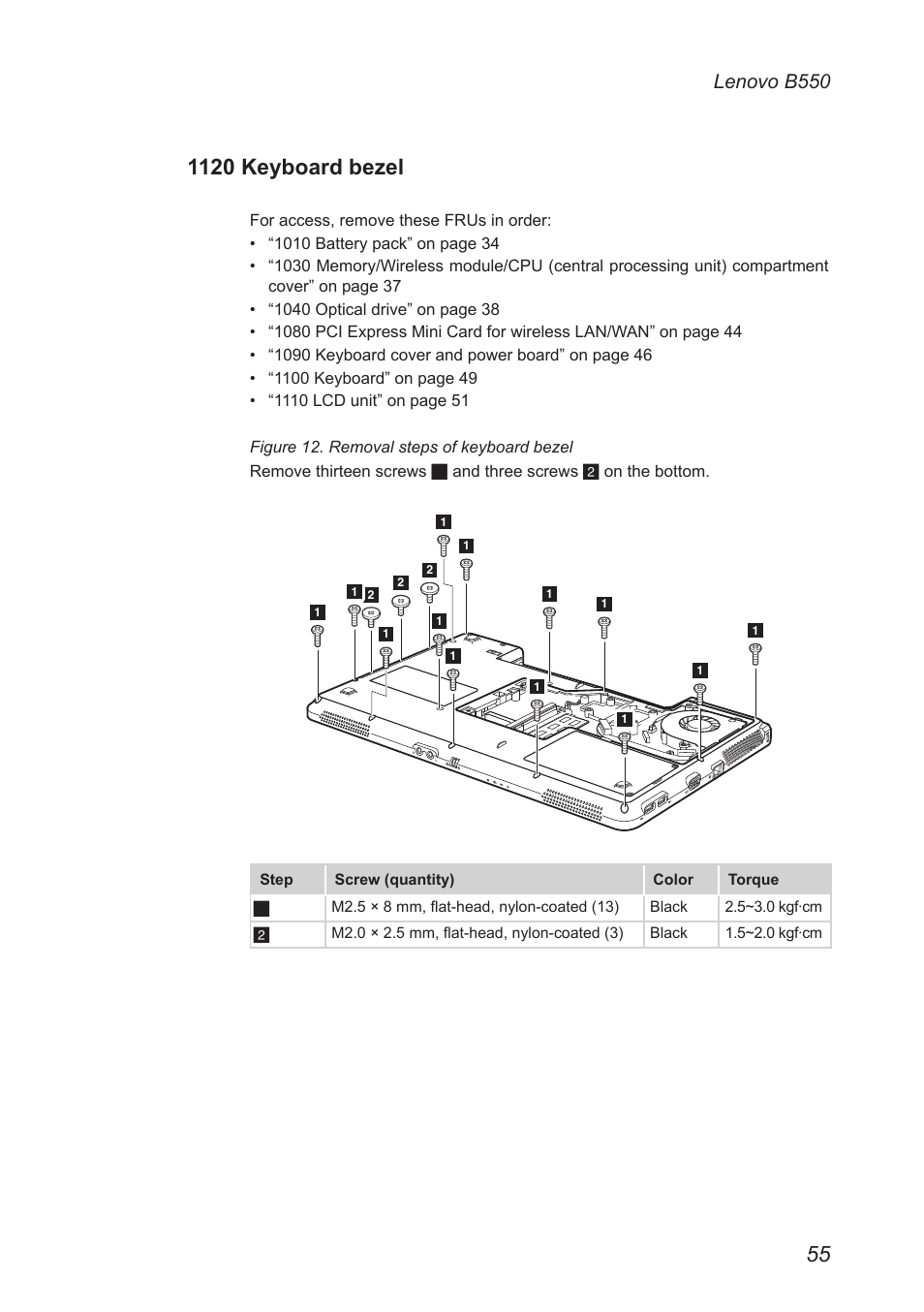 1120 keyboard bezel, Lenovo b550 | Lenovo B550 Notebook User Manual | Page 59 / 91