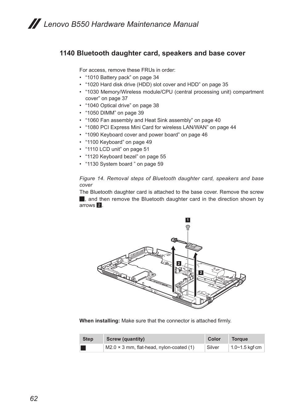 1140 bluetooth daughter card, speakers, And base cover, Lenovo b550 hardware maintenance manual | Lenovo B550 Notebook User Manual | Page 66 / 91