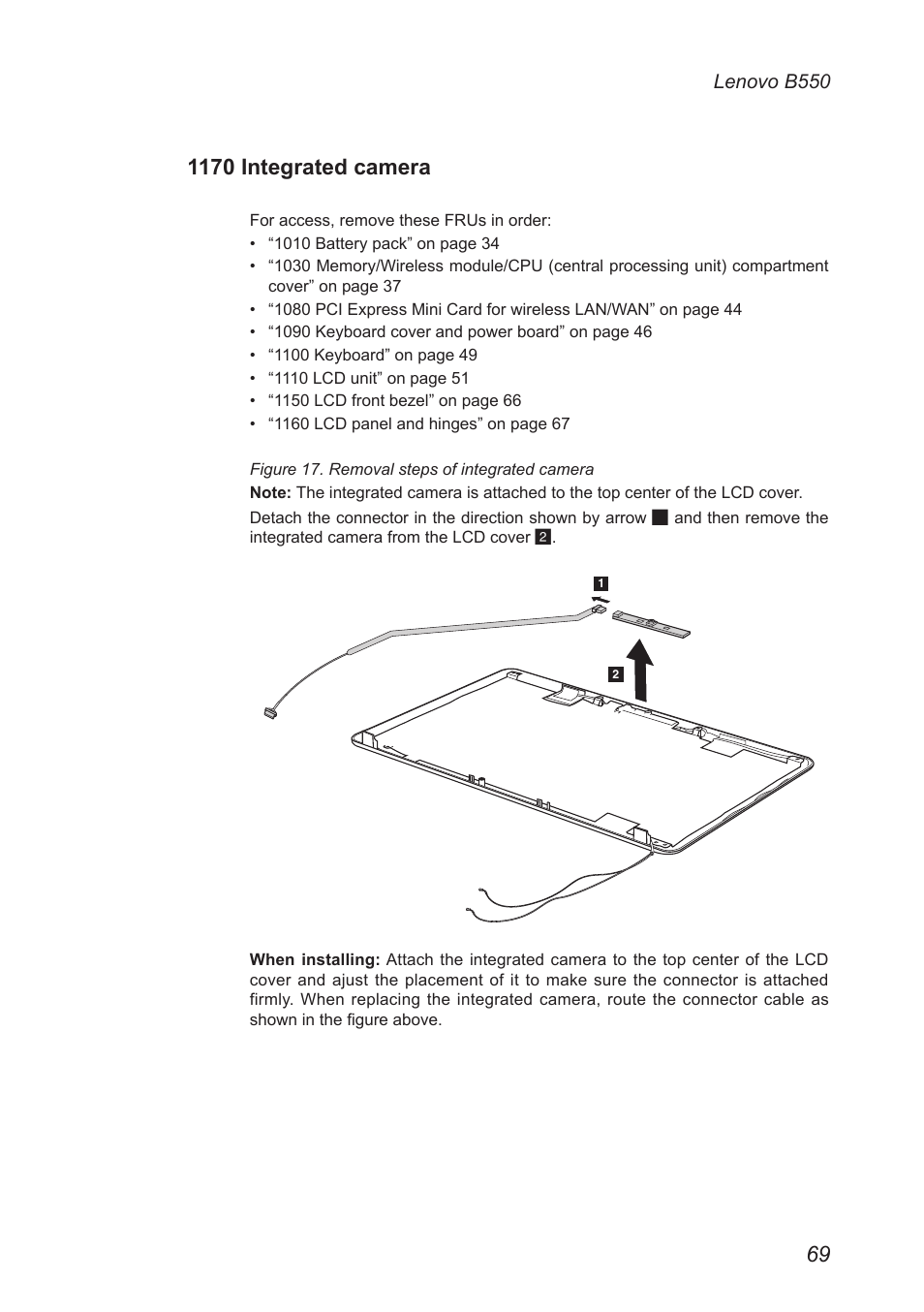 1170 integrated camera | Lenovo B550 Notebook User Manual | Page 73 / 91