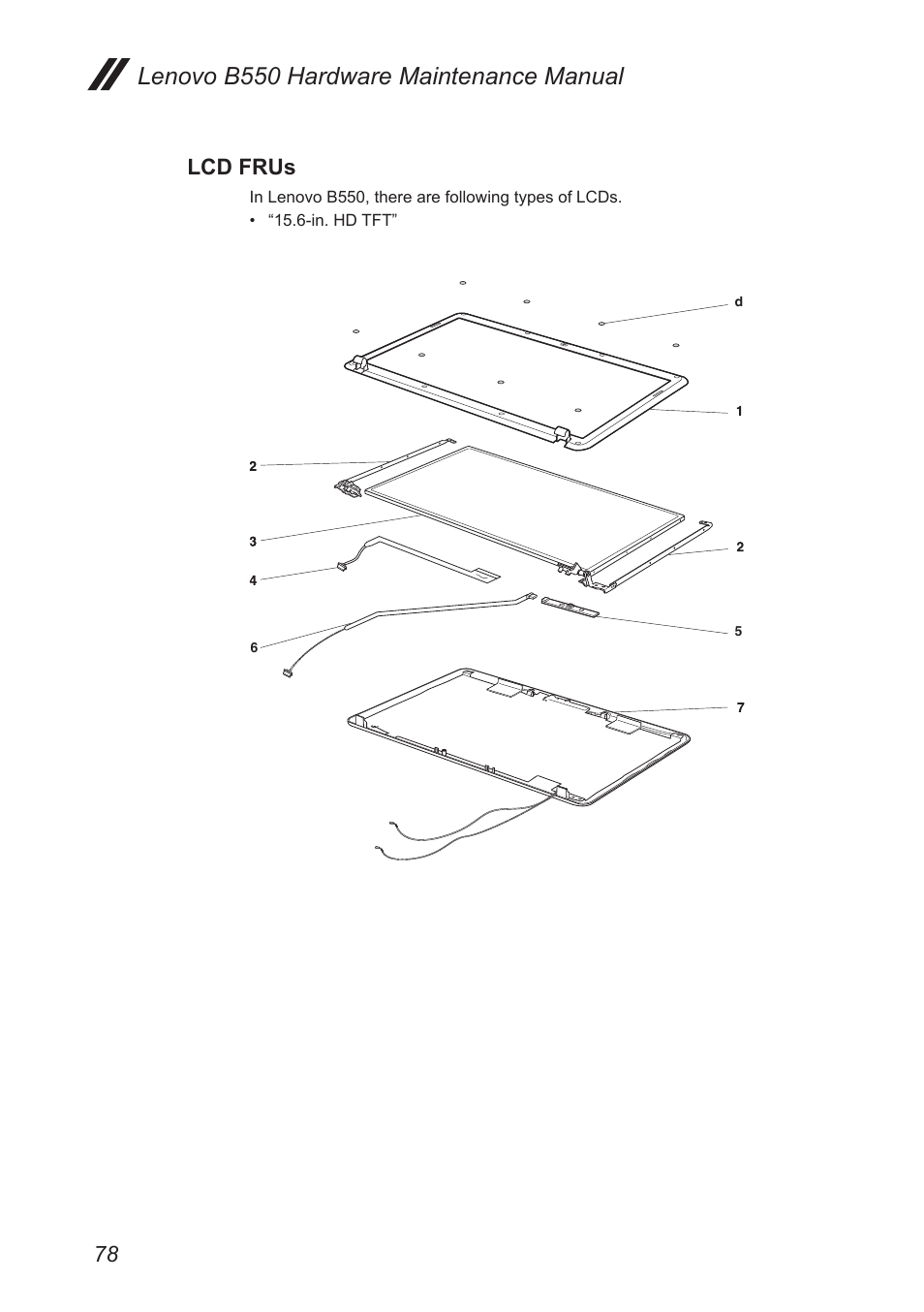 Lcd frus, Lenovo b550 hardware maintenance manual | Lenovo B550 Notebook User Manual | Page 82 / 91