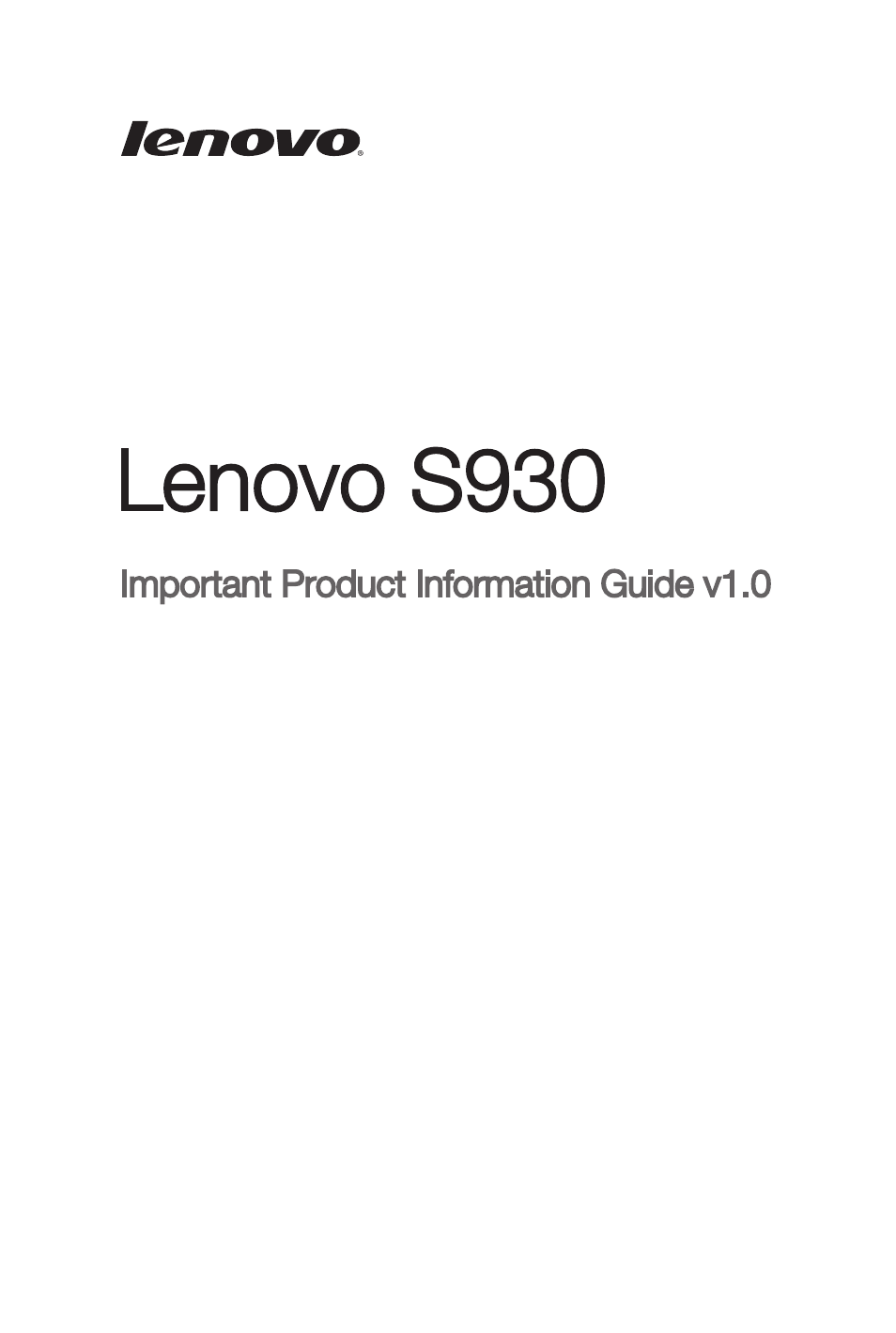 Lenovo S930 Smartphone User Manual | 20 pages