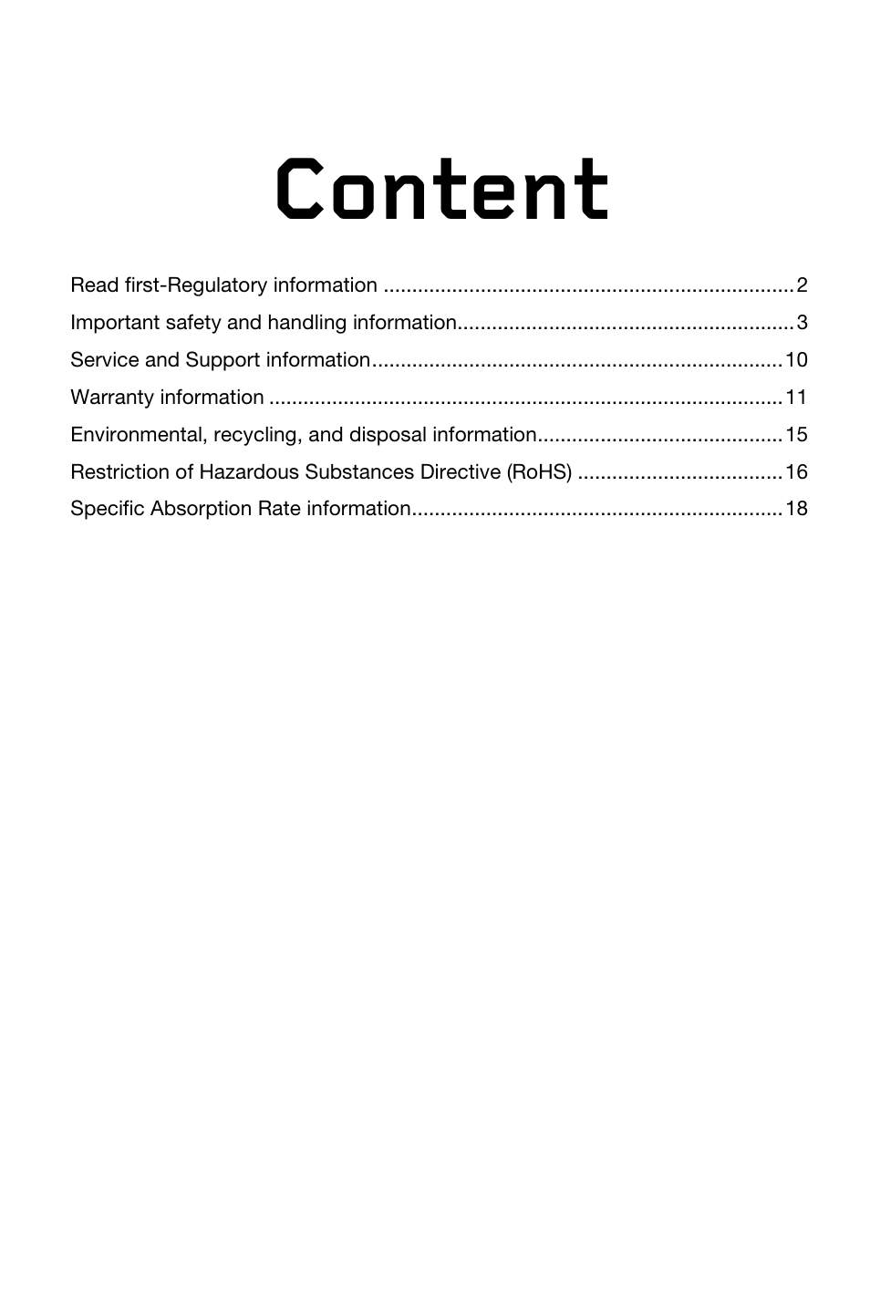 Lenovo s930 ipig_ce_v1.0_20131014, Content | Lenovo S930 Smartphone User Manual | Page 2 / 20