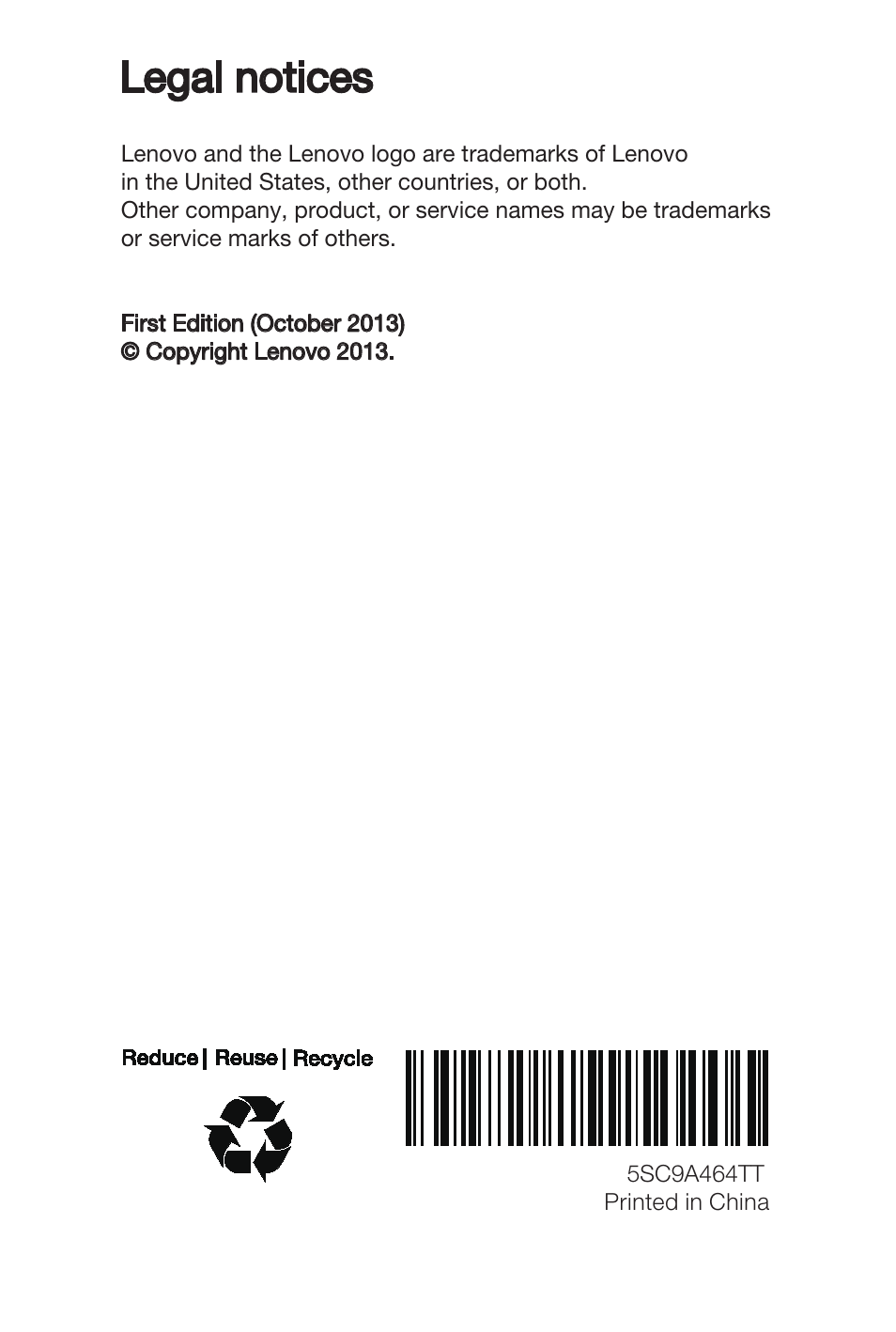 Back, Legal notices | Lenovo S930 Smartphone User Manual | Page 20 / 20