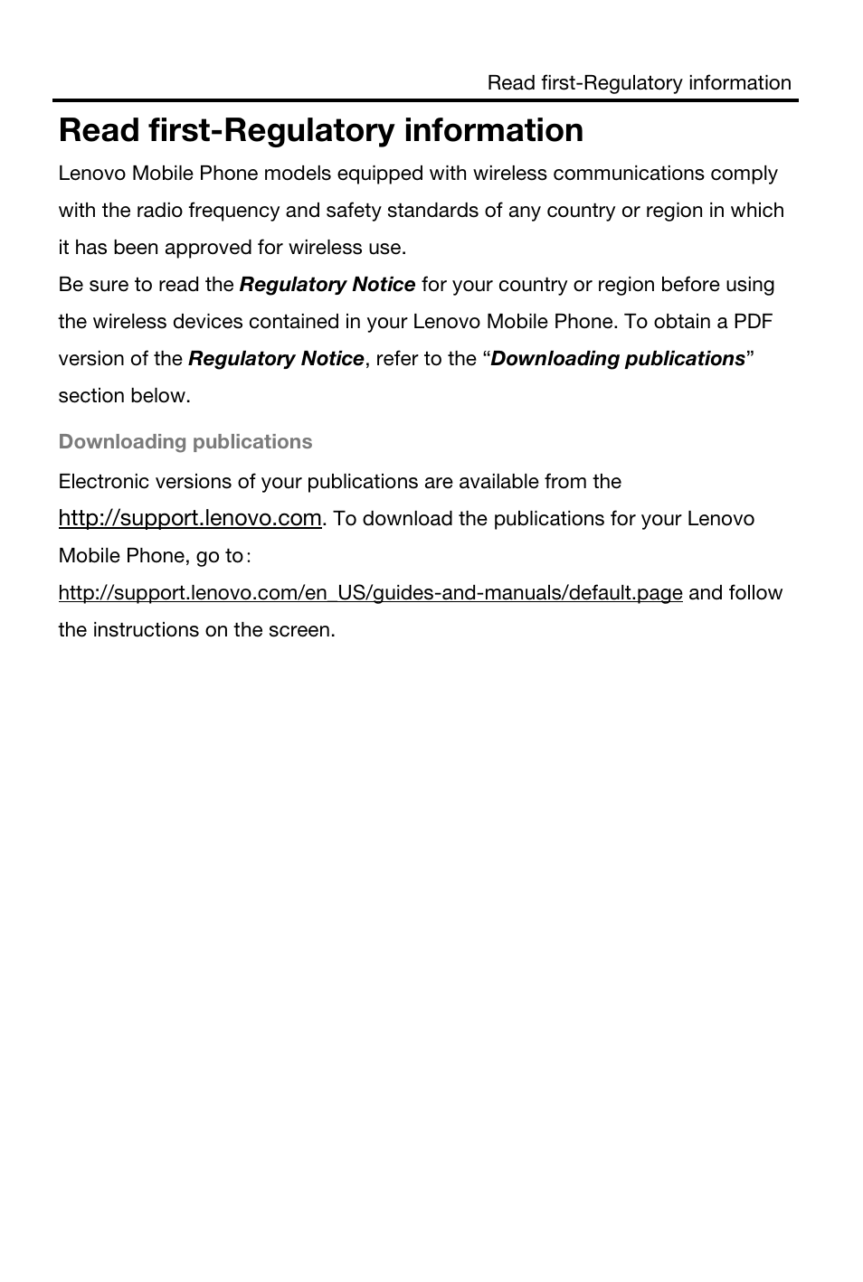 Read first-regulatory information | Lenovo S930 Smartphone User Manual | Page 3 / 20