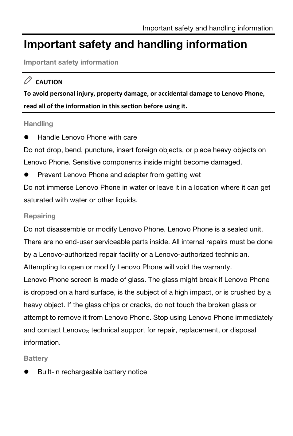 Important safety and handling information | Lenovo S930 Smartphone User Manual | Page 4 / 20