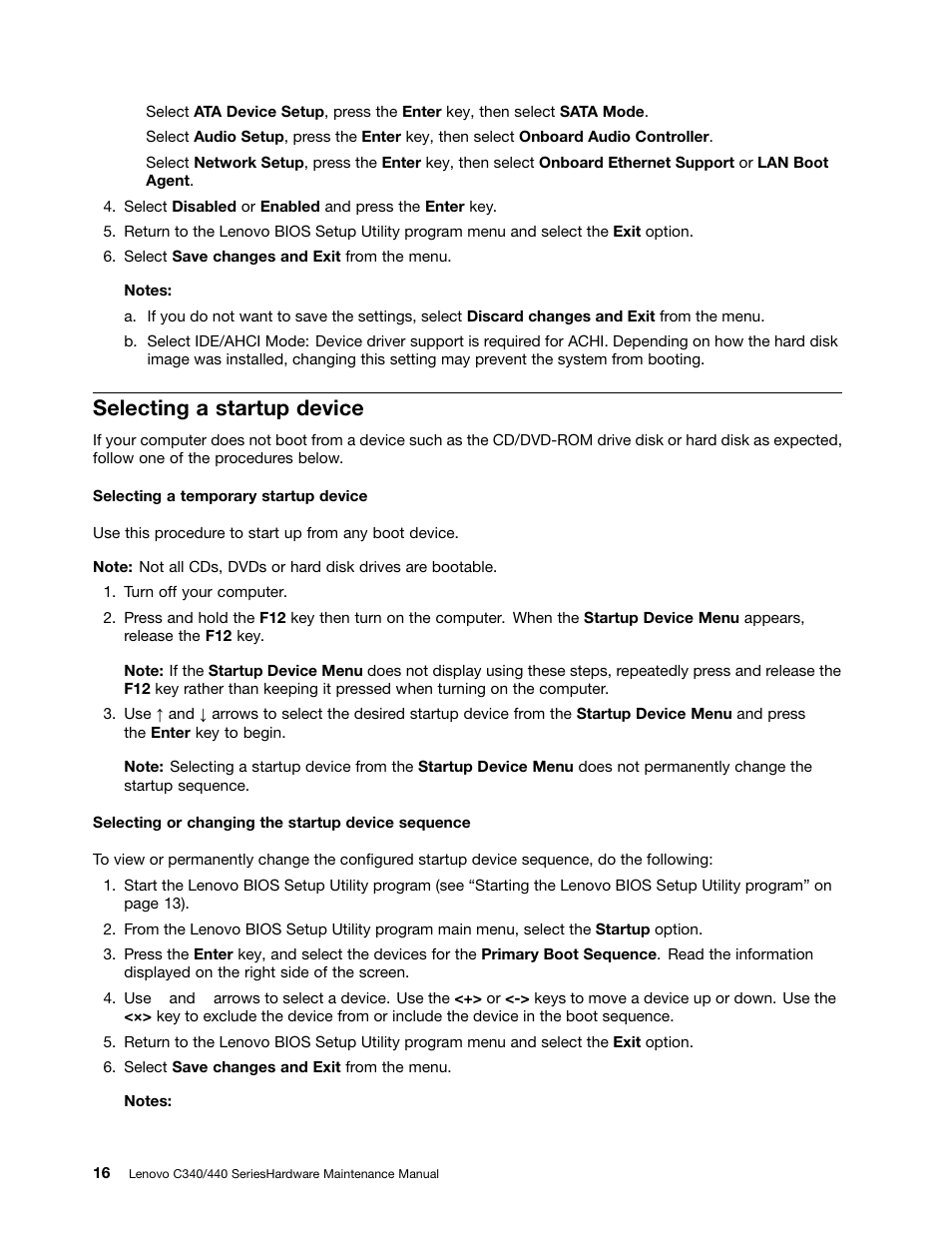 Selecting a startup device | Lenovo C440 All-in-One User Manual | Page 22 / 81
