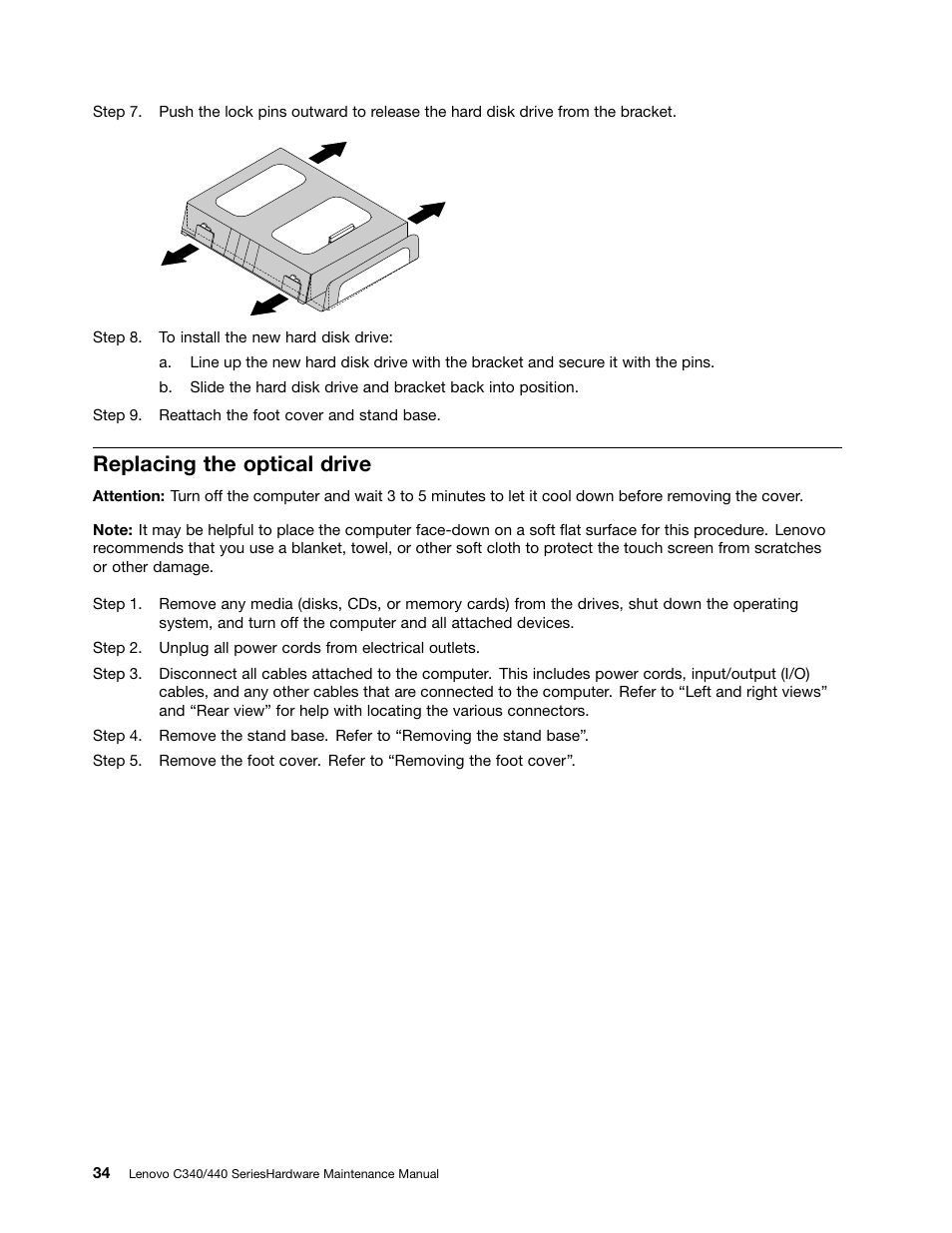 Replacing the optical drive | Lenovo C440 All-in-One User Manual | Page 40 / 81