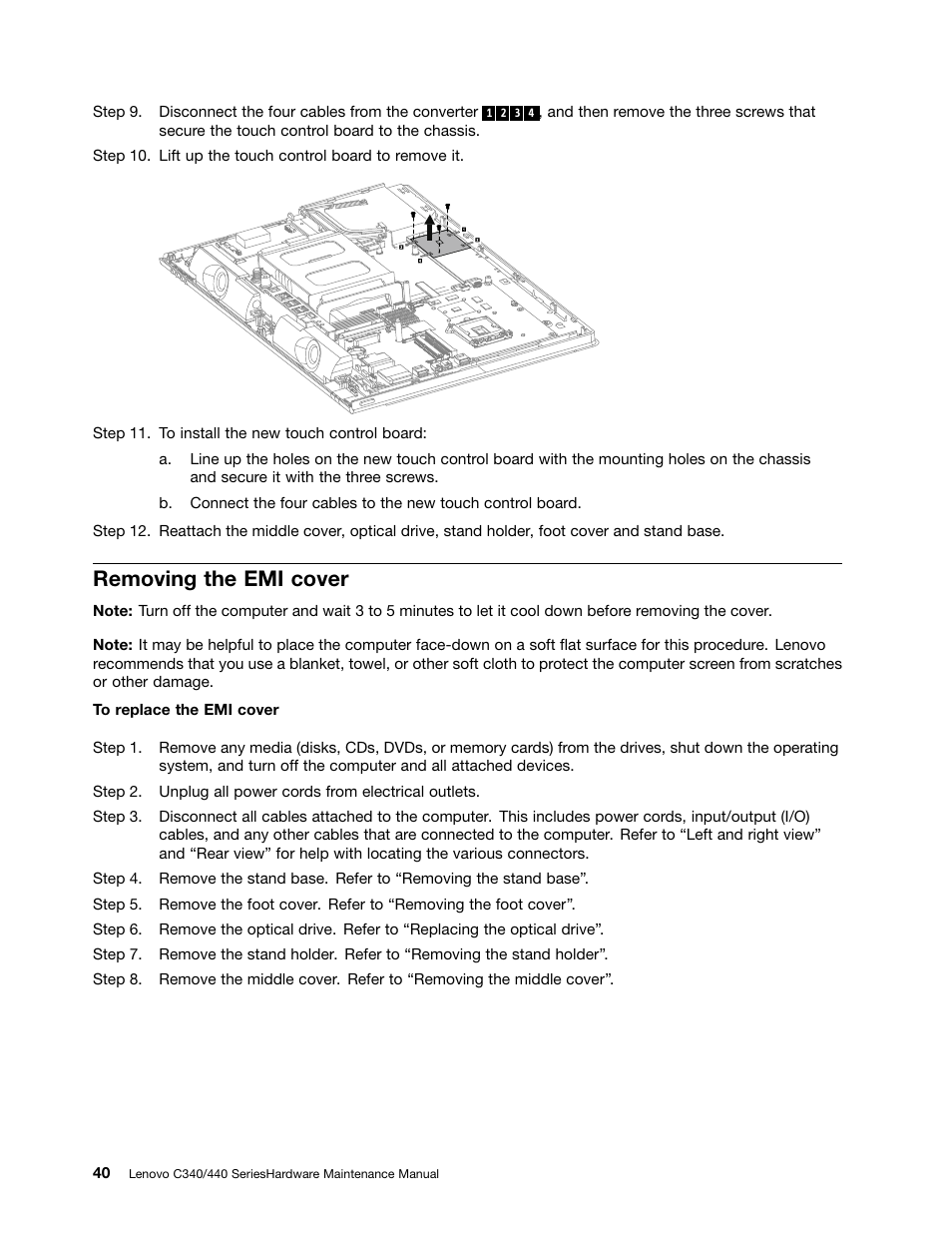 Removing the emi cover | Lenovo C440 All-in-One User Manual | Page 46 / 81