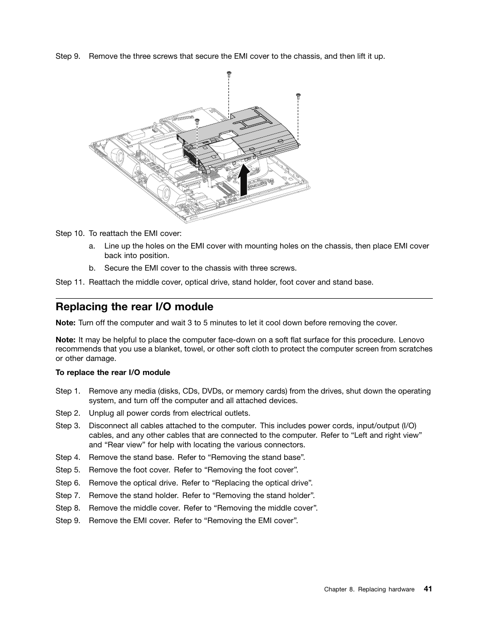 Replacing the rear i/o module | Lenovo C440 All-in-One User Manual | Page 47 / 81
