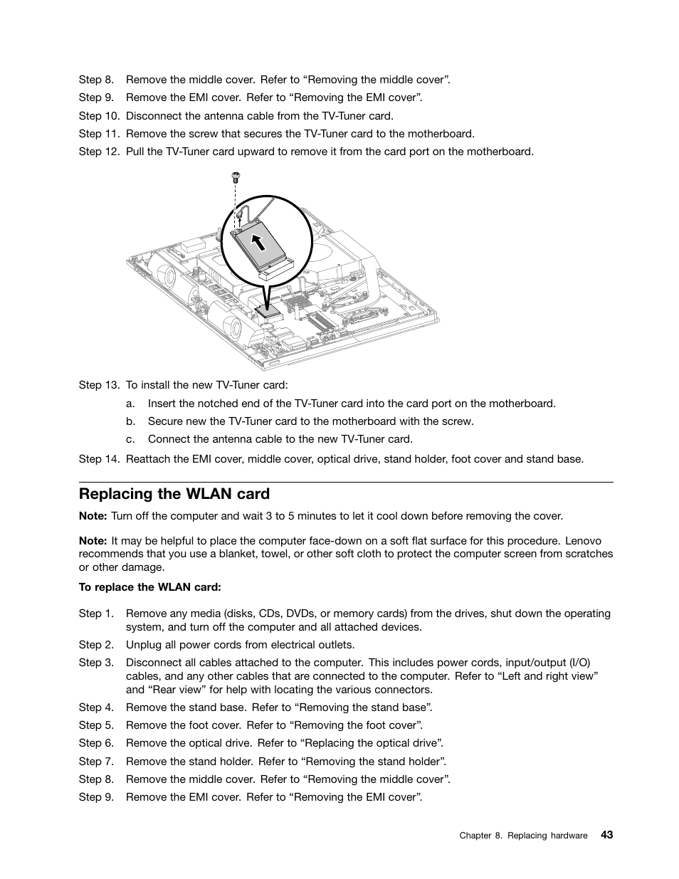 Replacing the wlan card | Lenovo C440 All-in-One User Manual | Page 49 / 81