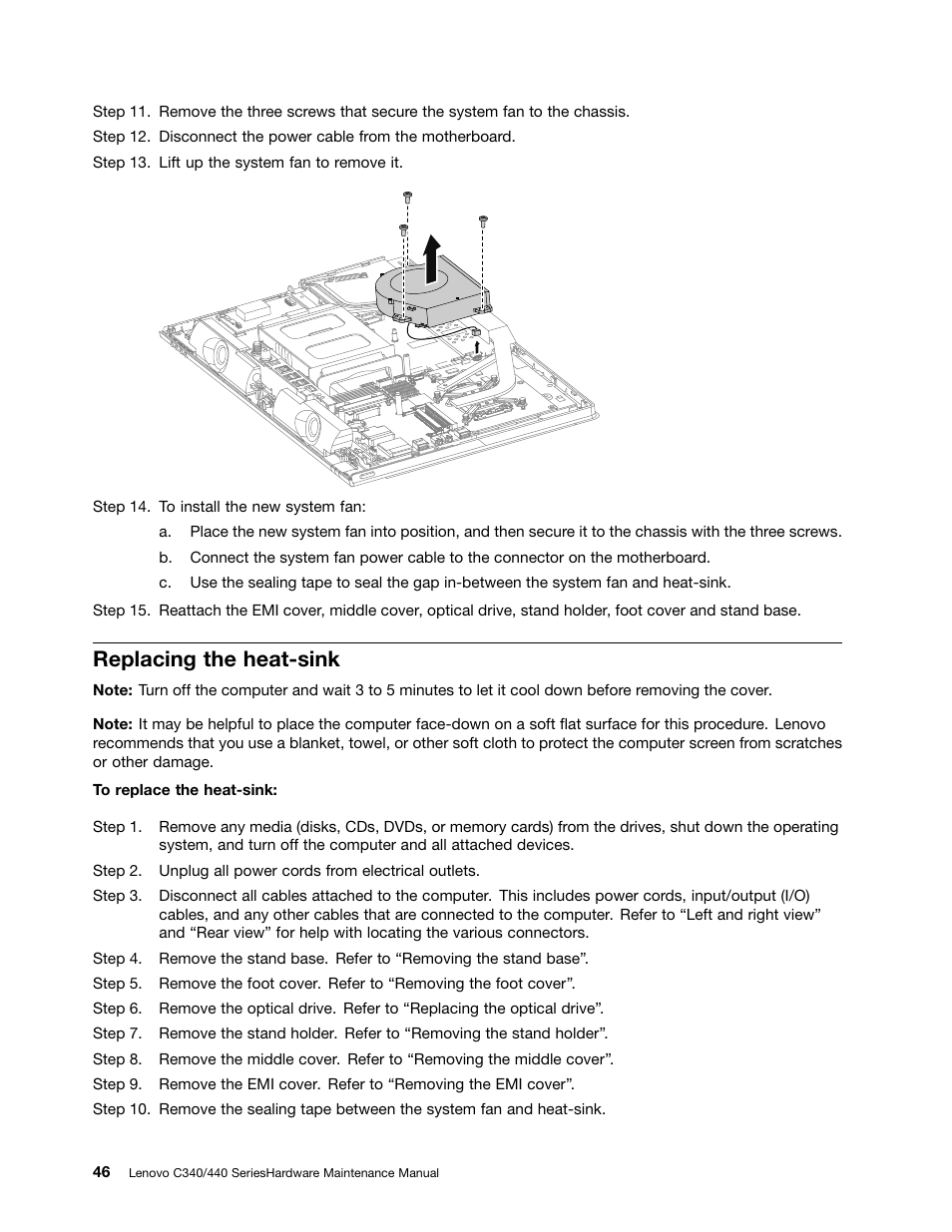 Replacing the heat-sink | Lenovo C440 All-in-One User Manual | Page 52 / 81