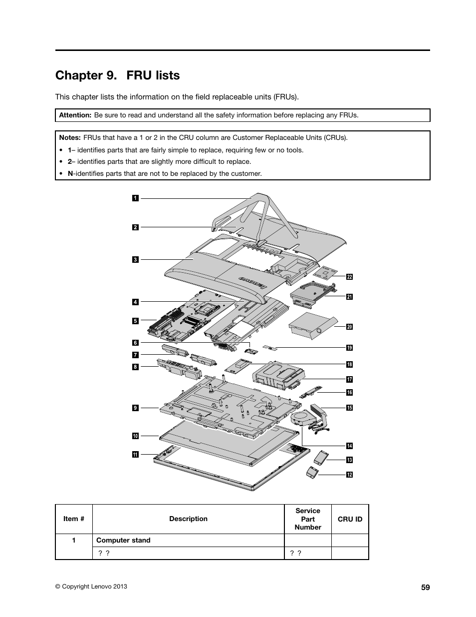 Chapter 9. fru lists | Lenovo C440 All-in-One User Manual | Page 65 / 81